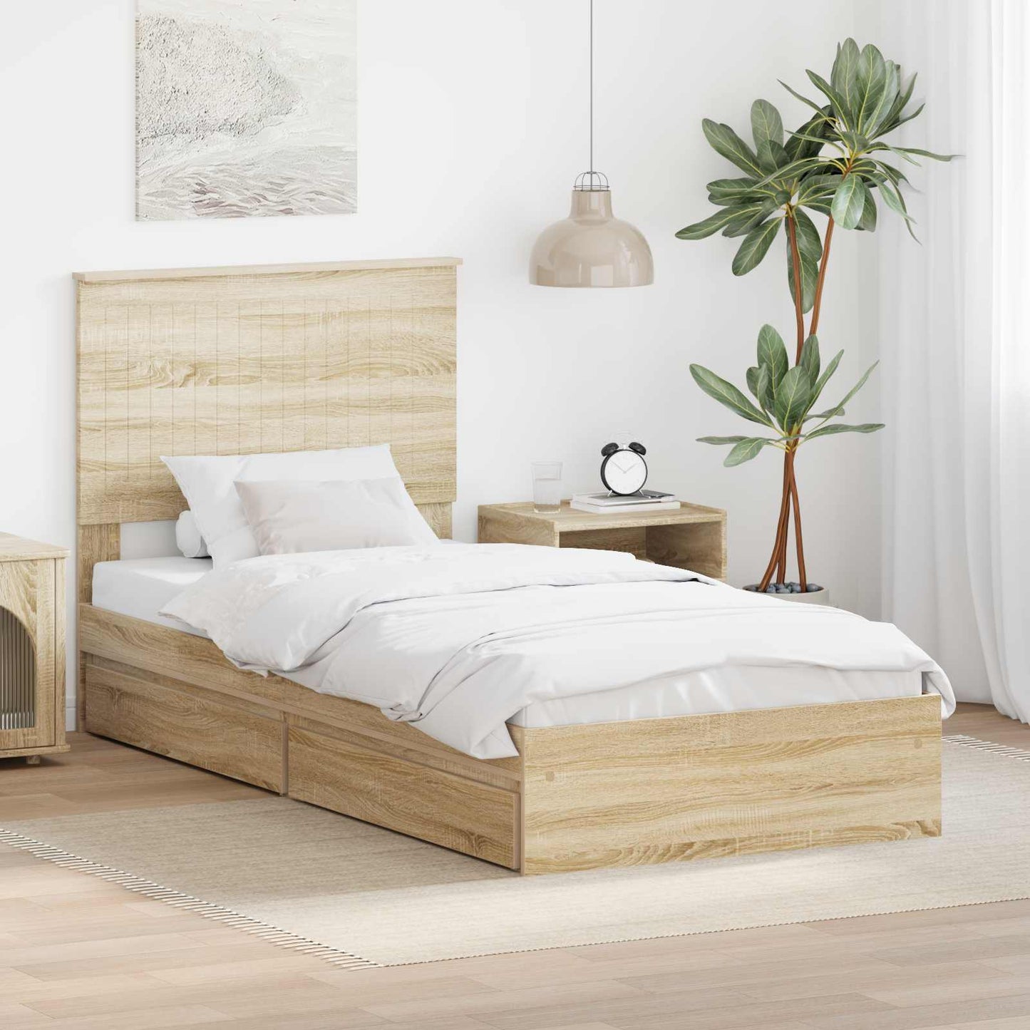 Letto con Contenitore con testiera Rovere Sonoma 90 x 200 cm | homemem39