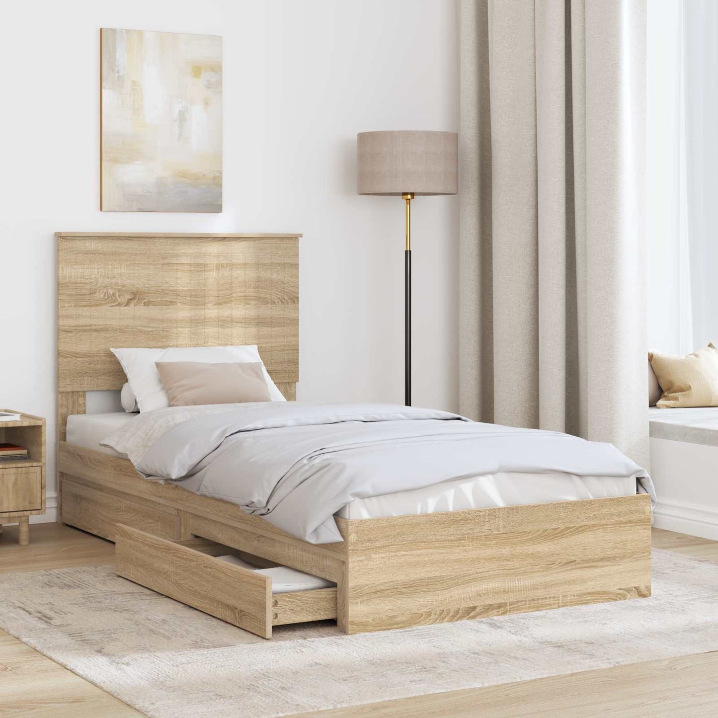 Letto con Contenitore con testiera Rovere Sonoma 90 x 200 cm | homemem39