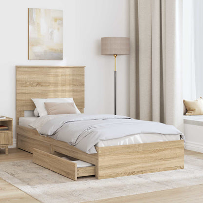 Letto con Contenitore con testiera Rovere Sonoma 90 x 200 cm | homemem39