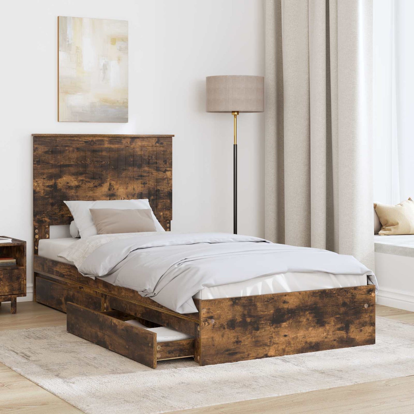 Letto con Contenitore Rovere fumé 90 x 200 cm Legno multistrato | homemem39