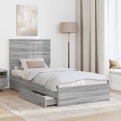Letto con Contenitore con testiera Grigio Sonoma 90 x 200 cm | homemem39