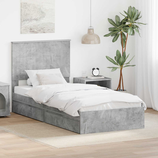 Letto con Contenitore con testiera Grigio cemento 90 x 190 cm | homemem39