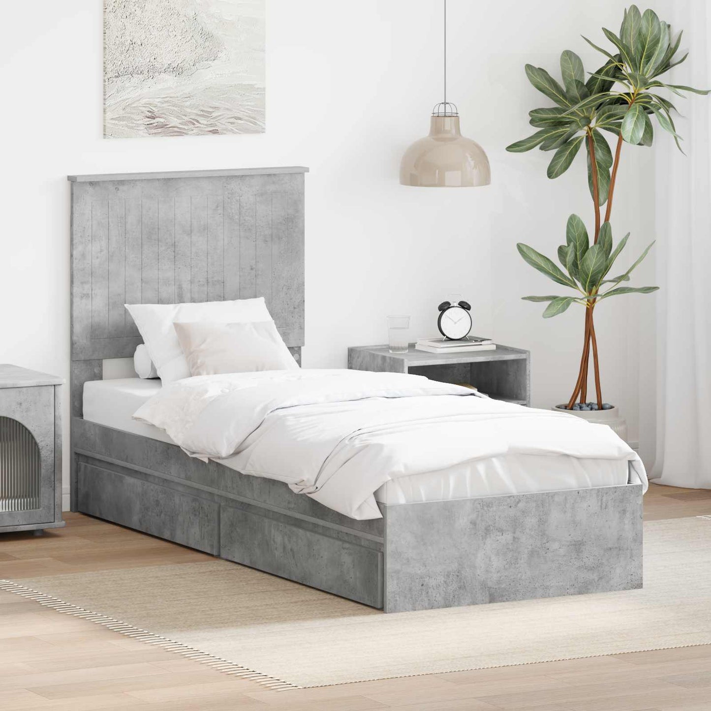 Letto con Contenitore con testiera Grigio cemento 75 x 190 cm | homemem39