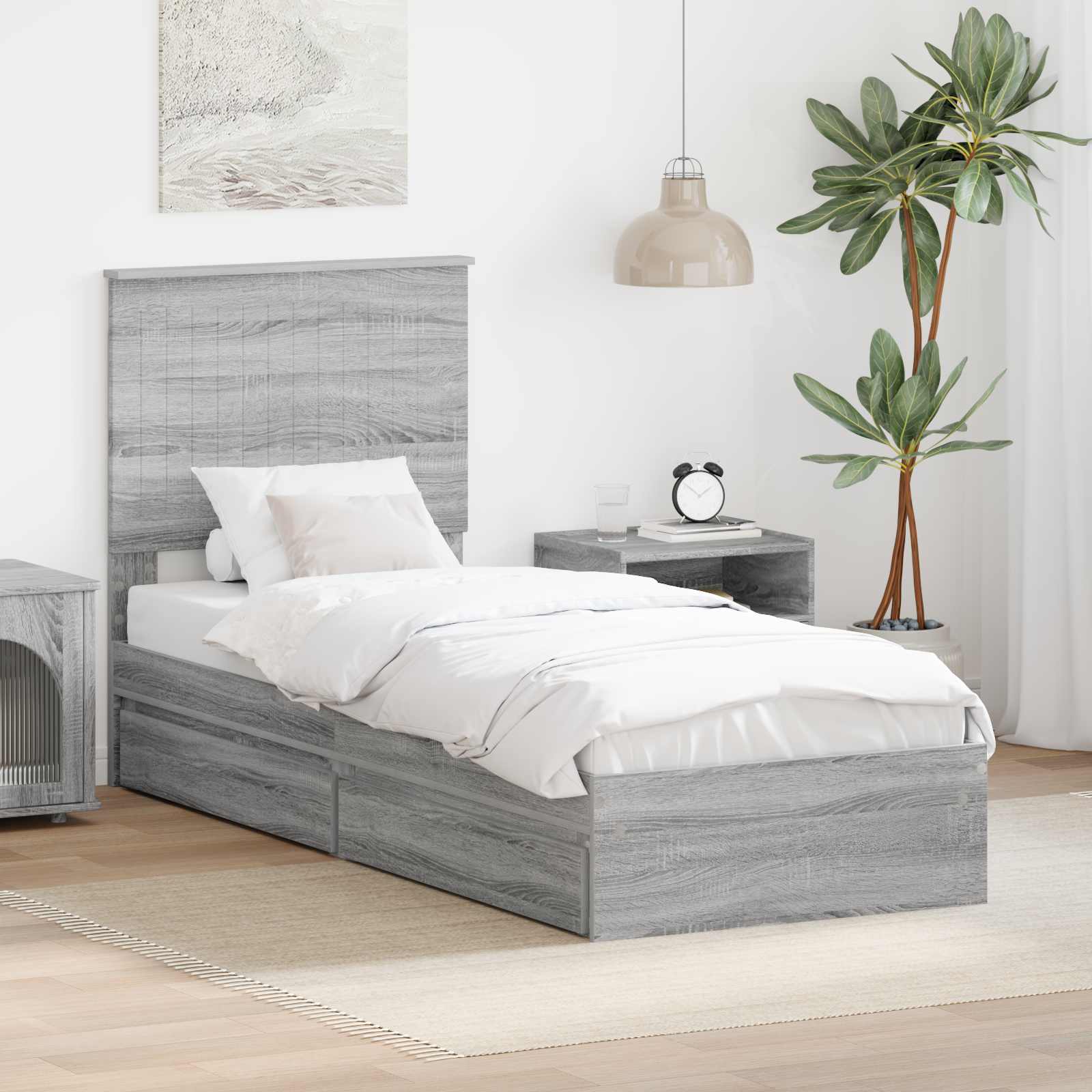 Letto con Contenitore con testiera Grigio Sonoma 75 x 190 cm | homemem39