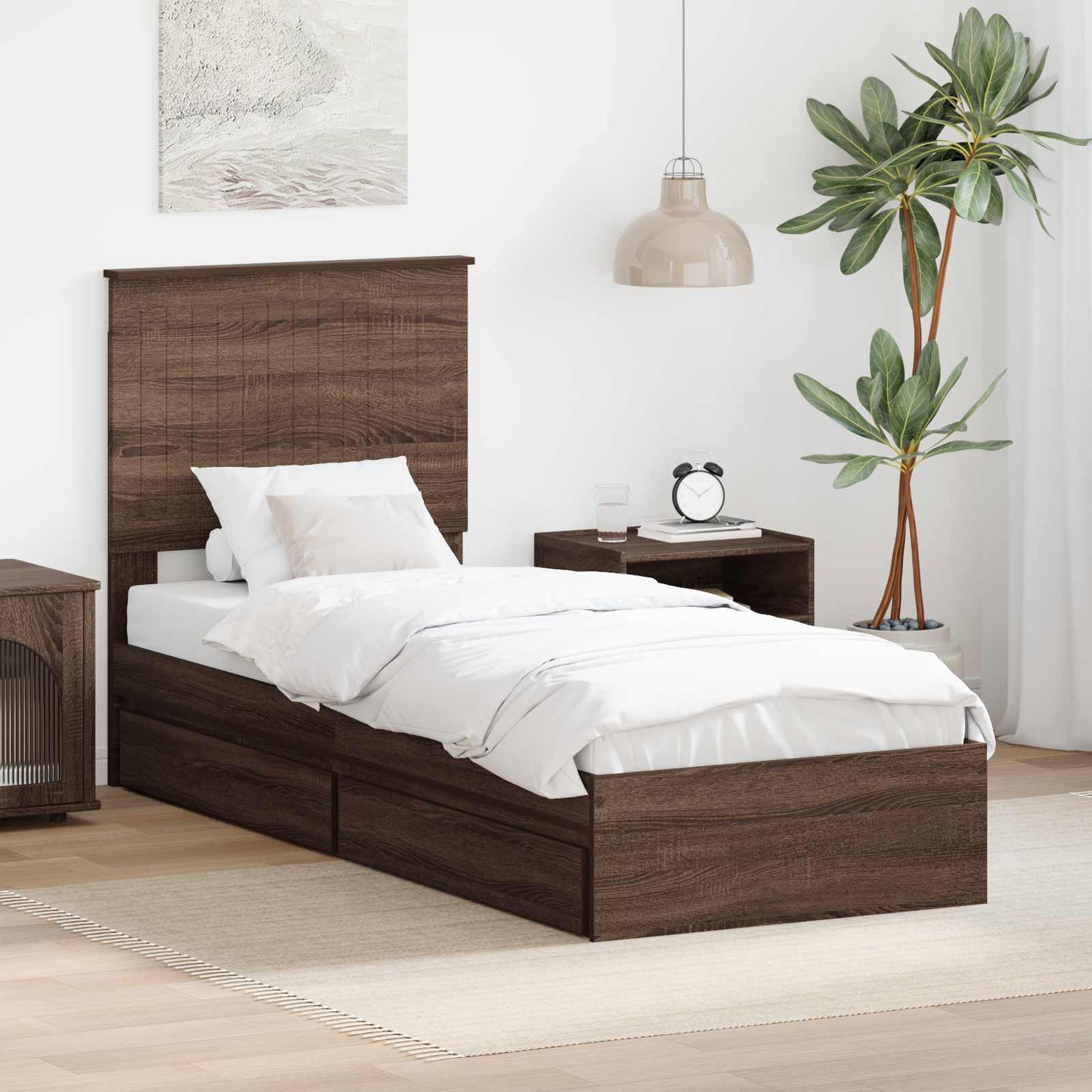 Letto con Contenitore con testiera Rovere Marrone 75 x 190 cm | homemem39