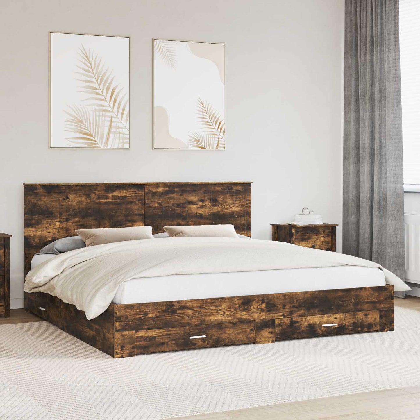 Struttura del letto Rovere fumé 200 x 200 cm Legno multistrato | homemem39