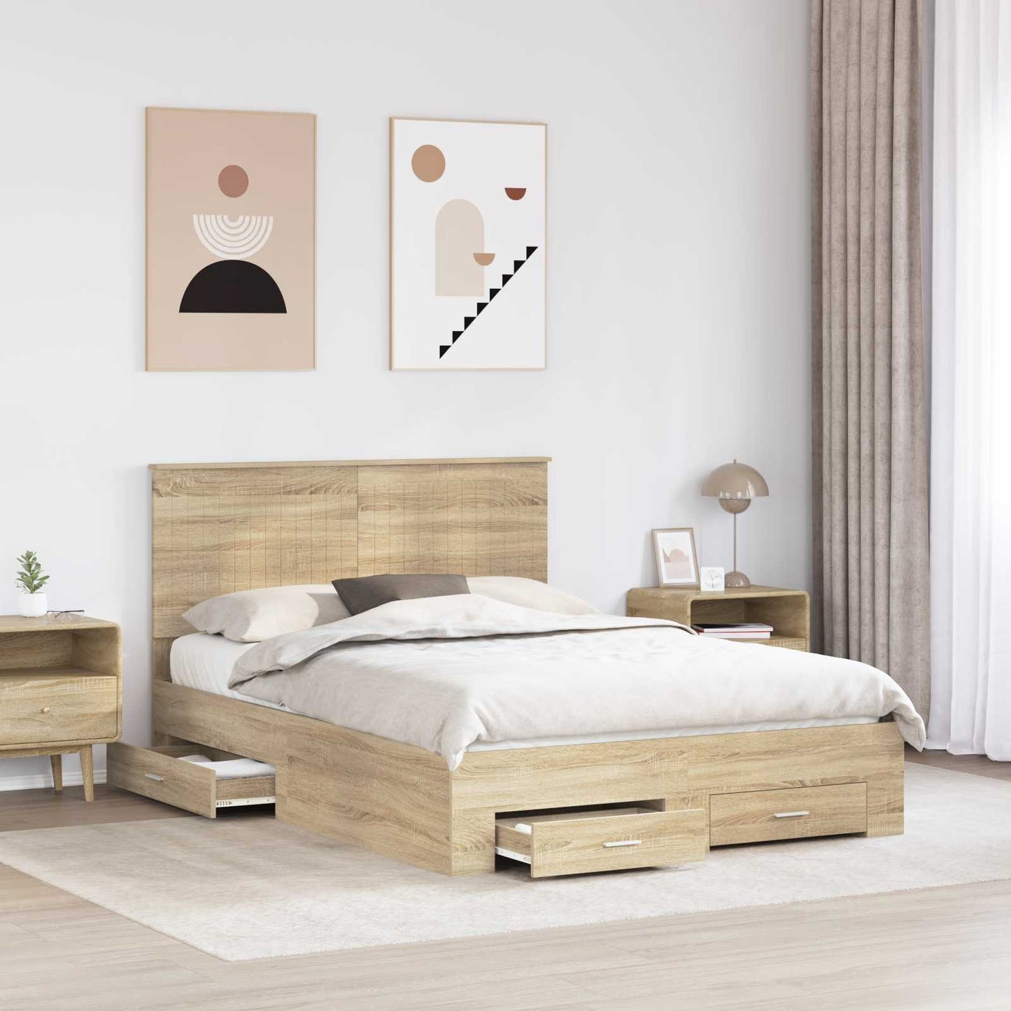 Struttura del letto con testiera Rovere Sonoma 135 x 190 cm | homemem39