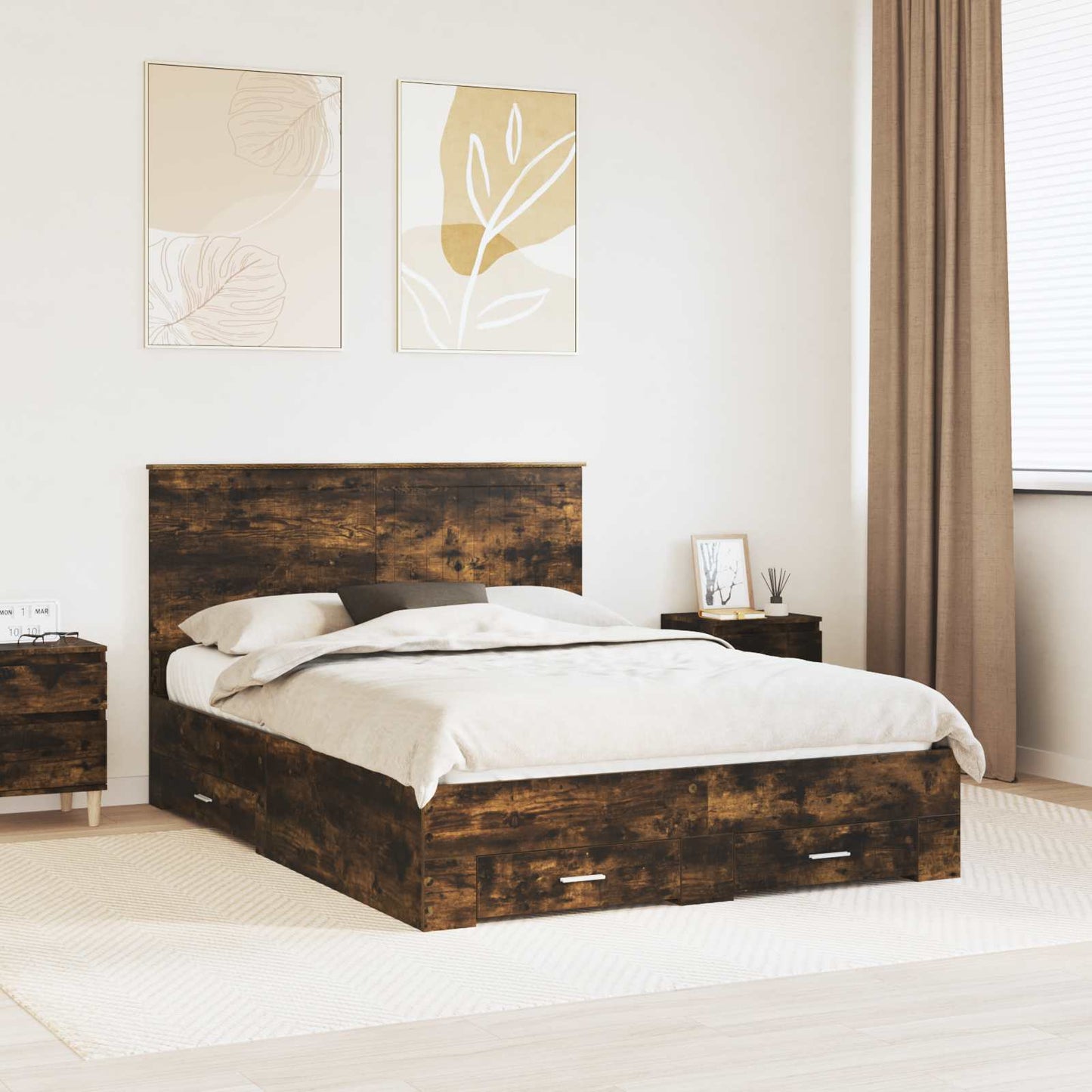 Struttura del letto Rovere fumé 135 x 190 cm Legno multistrato | homemem39
