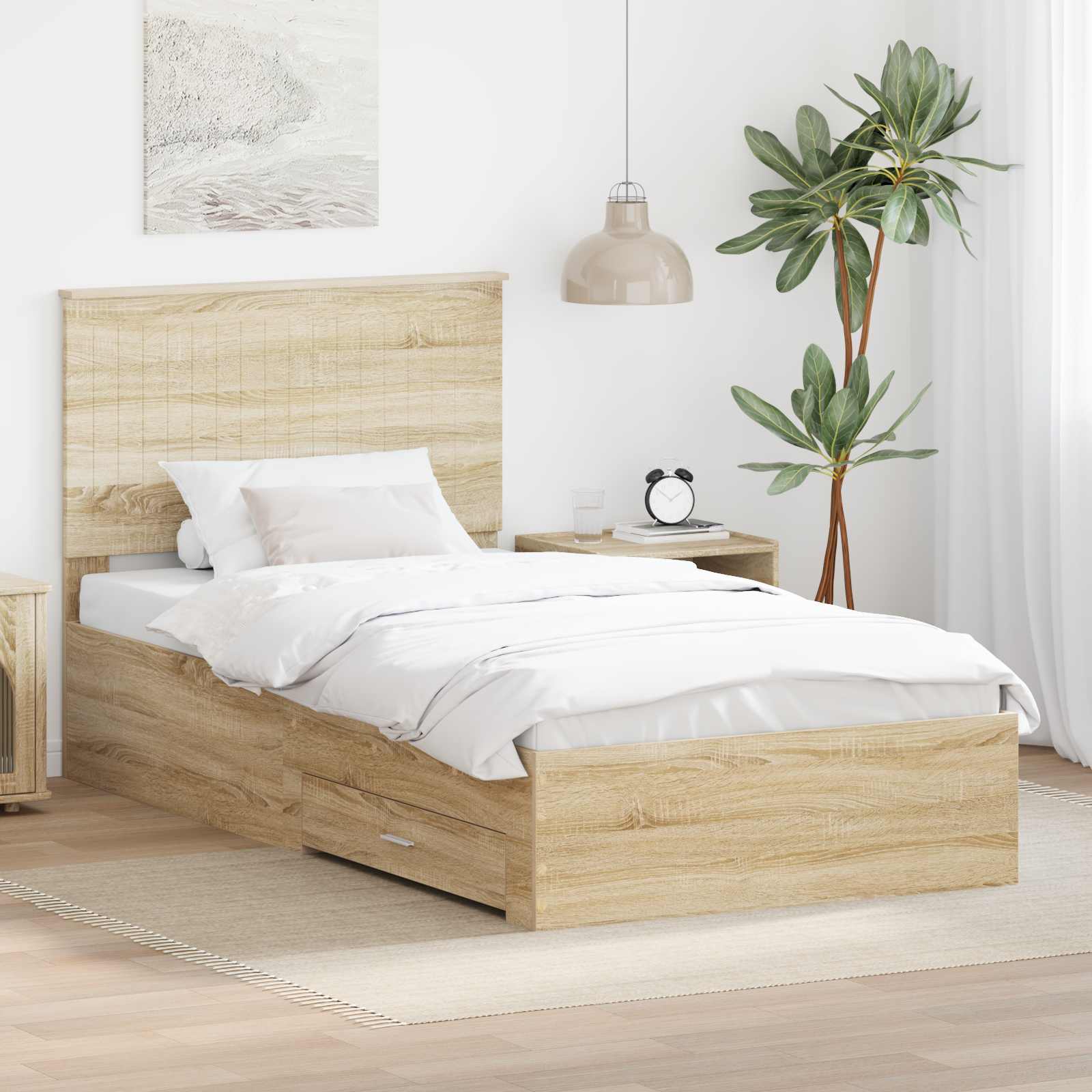 Struttura del letto con testiera Rovere Sonoma 100 x 200 cm | homemem39