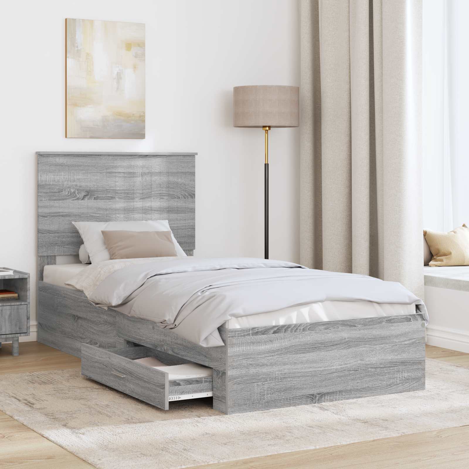 Struttura del letto Grigio Sonoma 90 x 200 cm Legno multistrato | homemem39