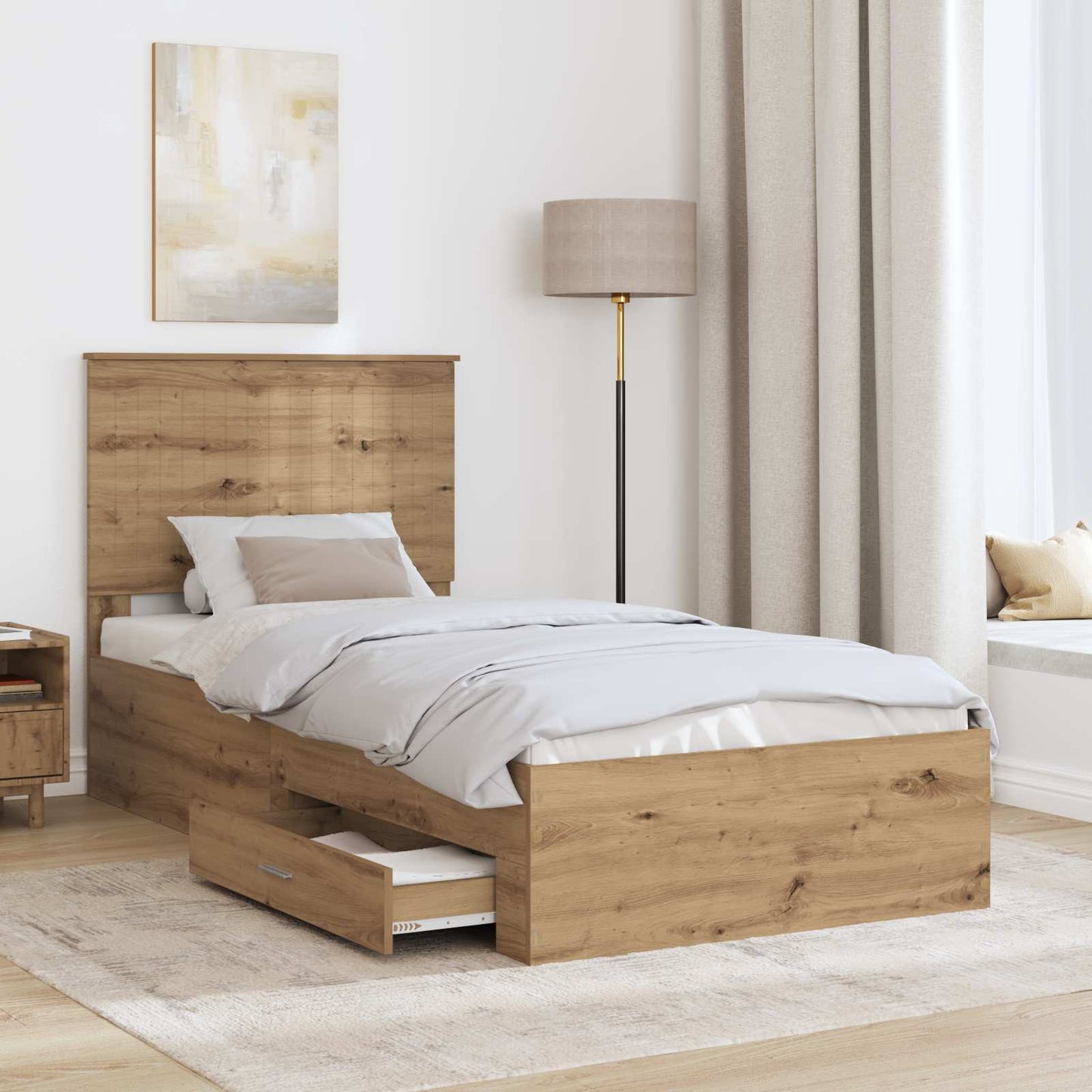 Struttura del letto con cassetto Rovere artigianale 90 x 190 cm | homemem39