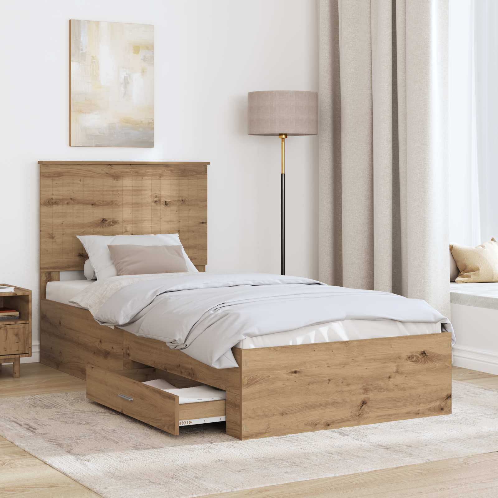 Struttura del letto con cassetto Rovere artigianale 90 x 190 cm | homemem39