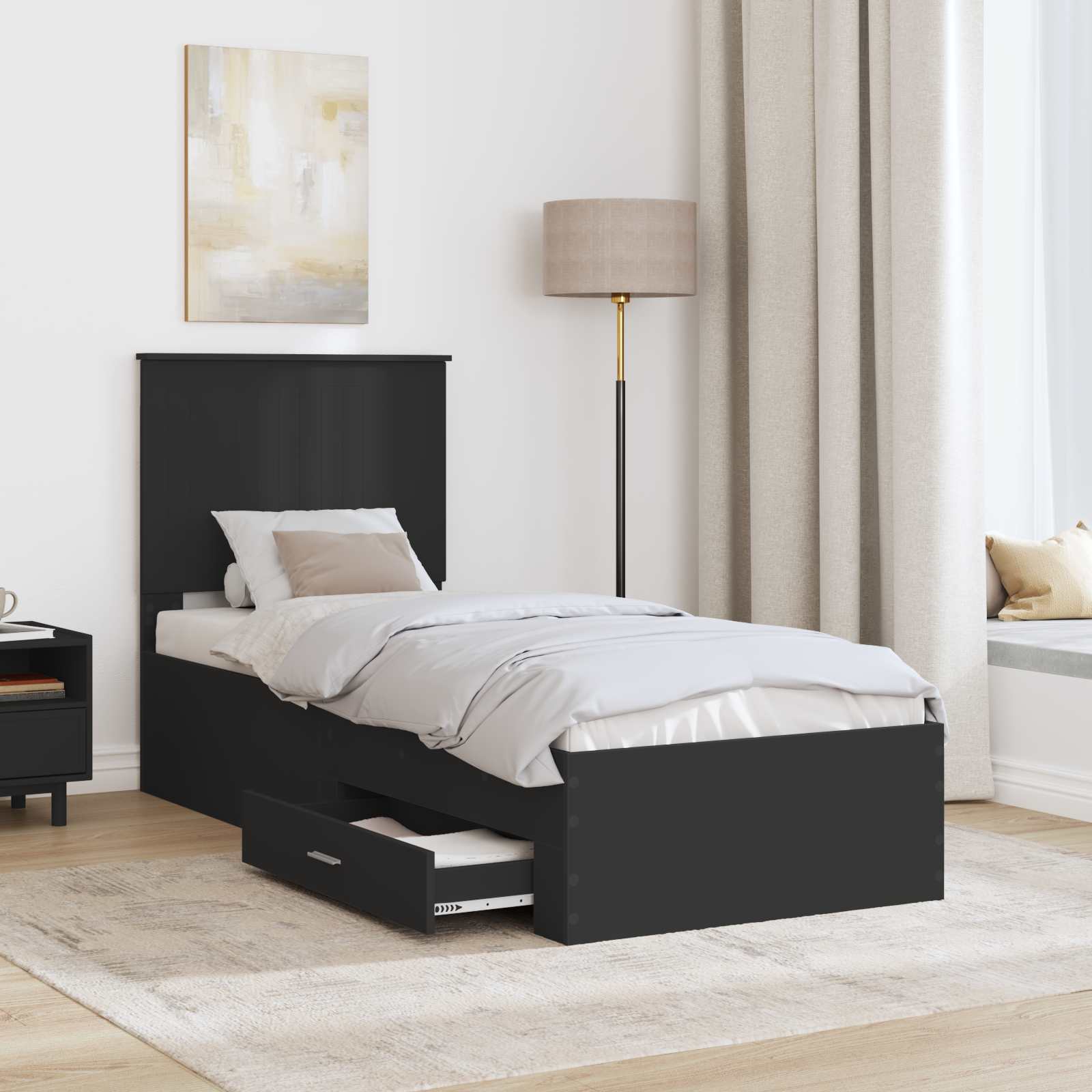 Struttura del letto con testiera Nero e Argento 70 x 190 cm | homemem39