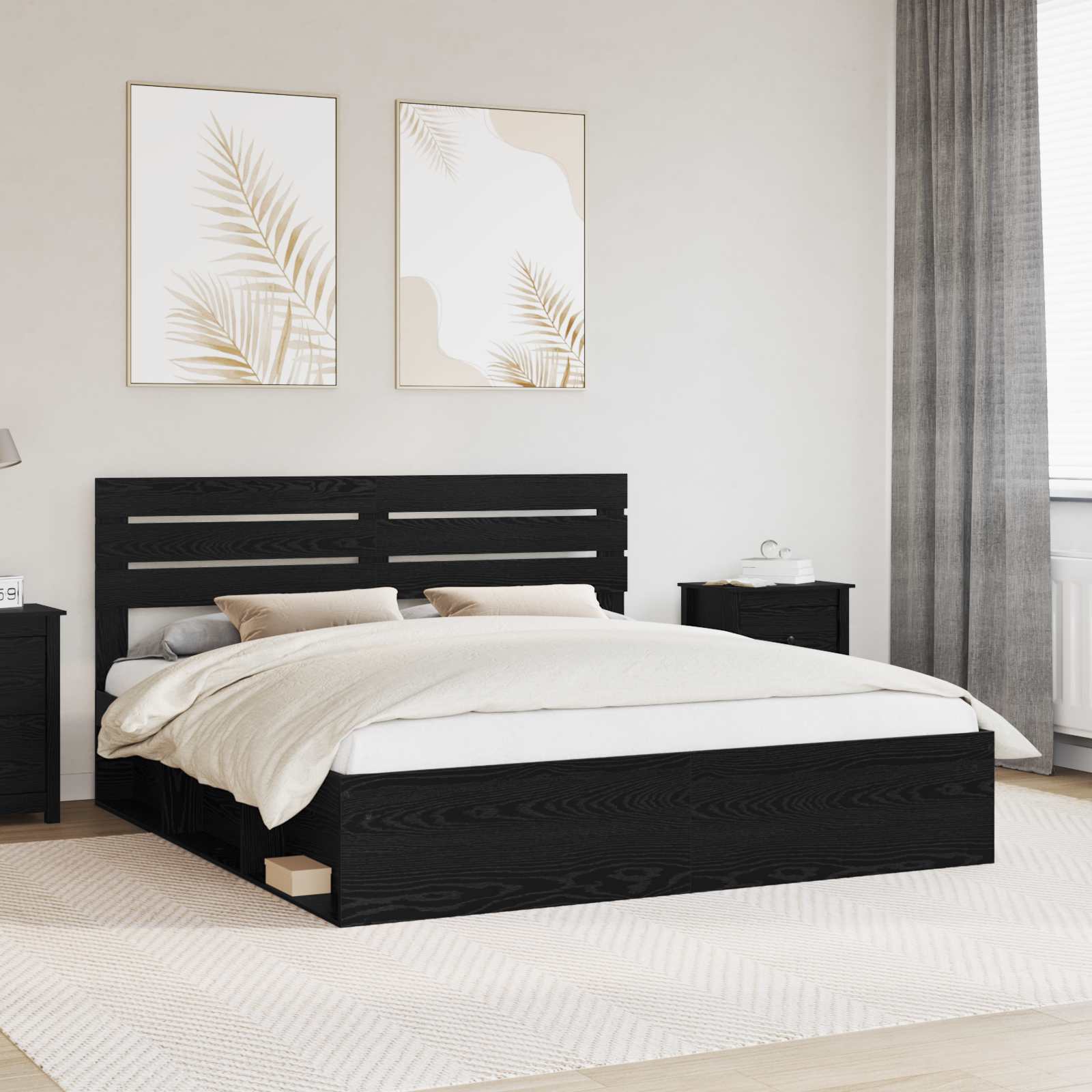 Struttura del letto Nero 200 x 200 cm Pino massello | homemem39