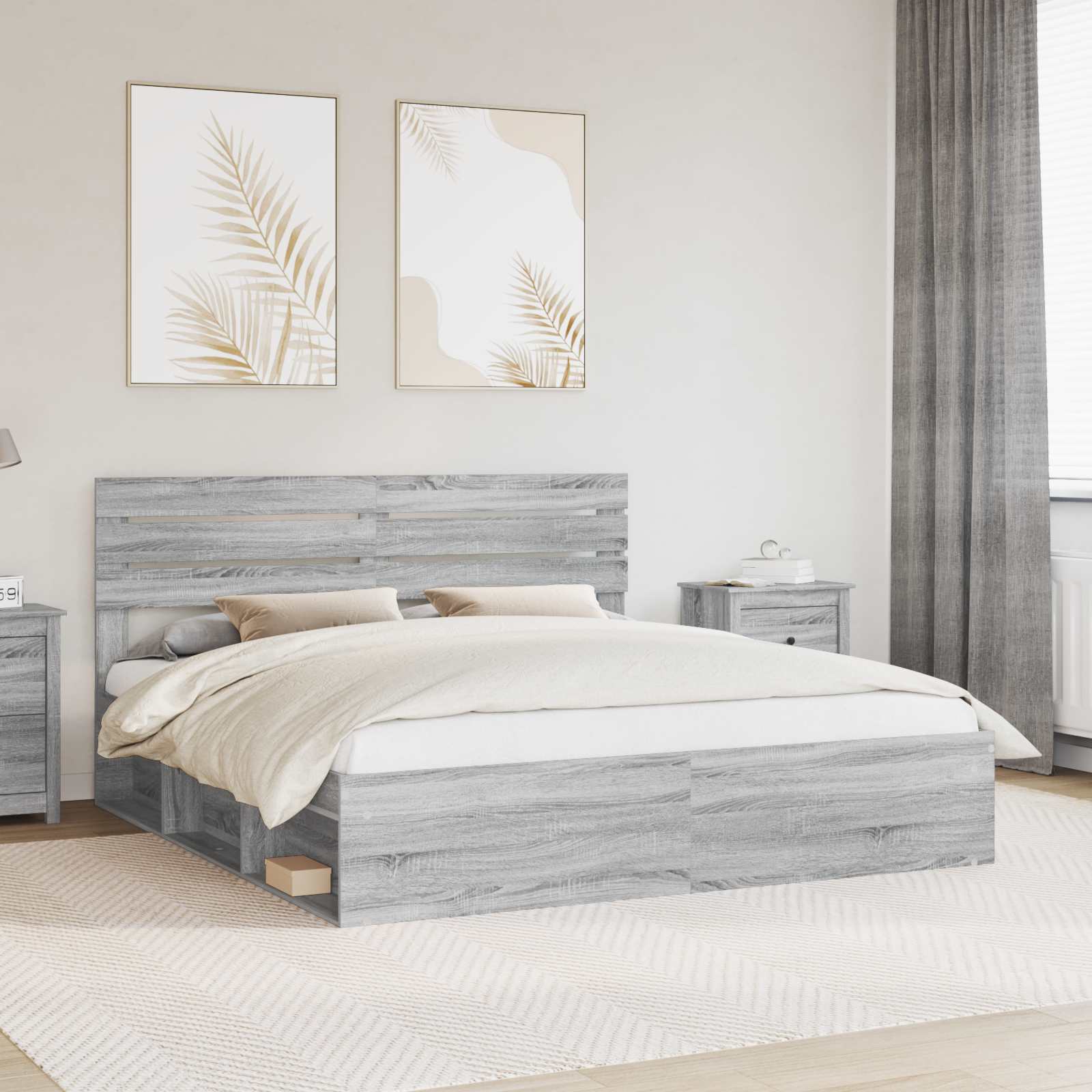 Struttura del letto Grigio Sonoma 200 x 200 cm Pino massello | homemem39