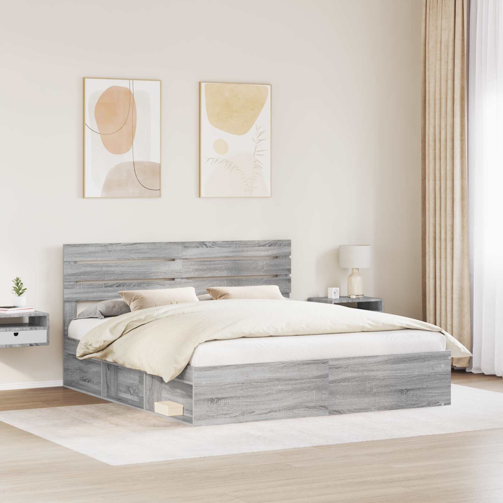 Struttura del letto Grigio Sonoma 200 x 200 cm Pino massello | homemem39
