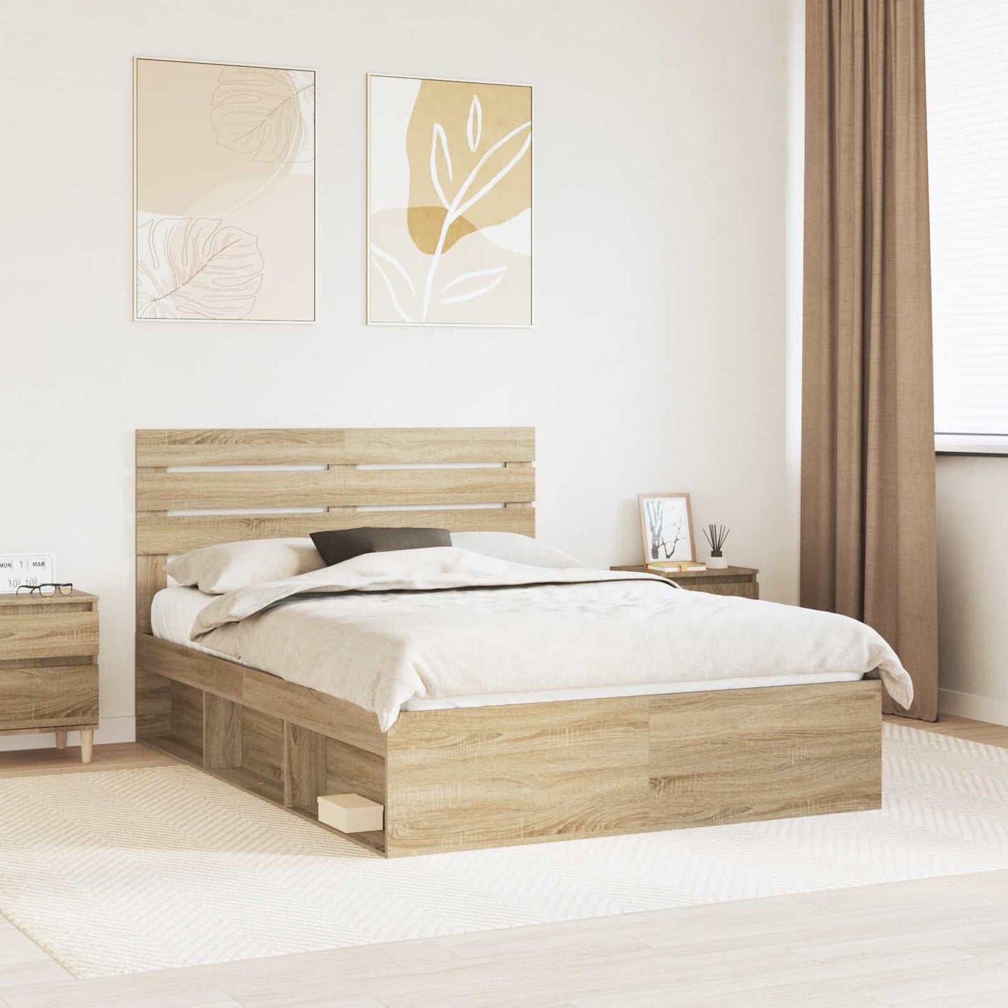 Struttura del letto Rovere Sonoma 150 x 200 cm Pino massello | homemem39