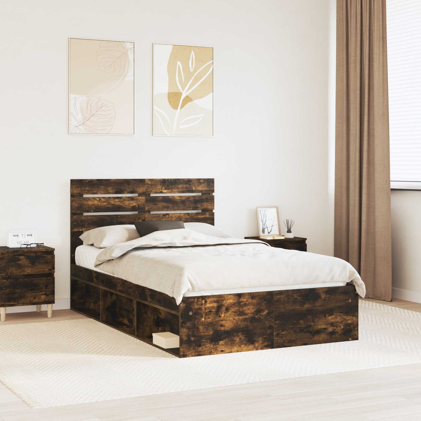 Struttura del letto Rovere fumé 120 x 190 cm Pino massello | homemem39