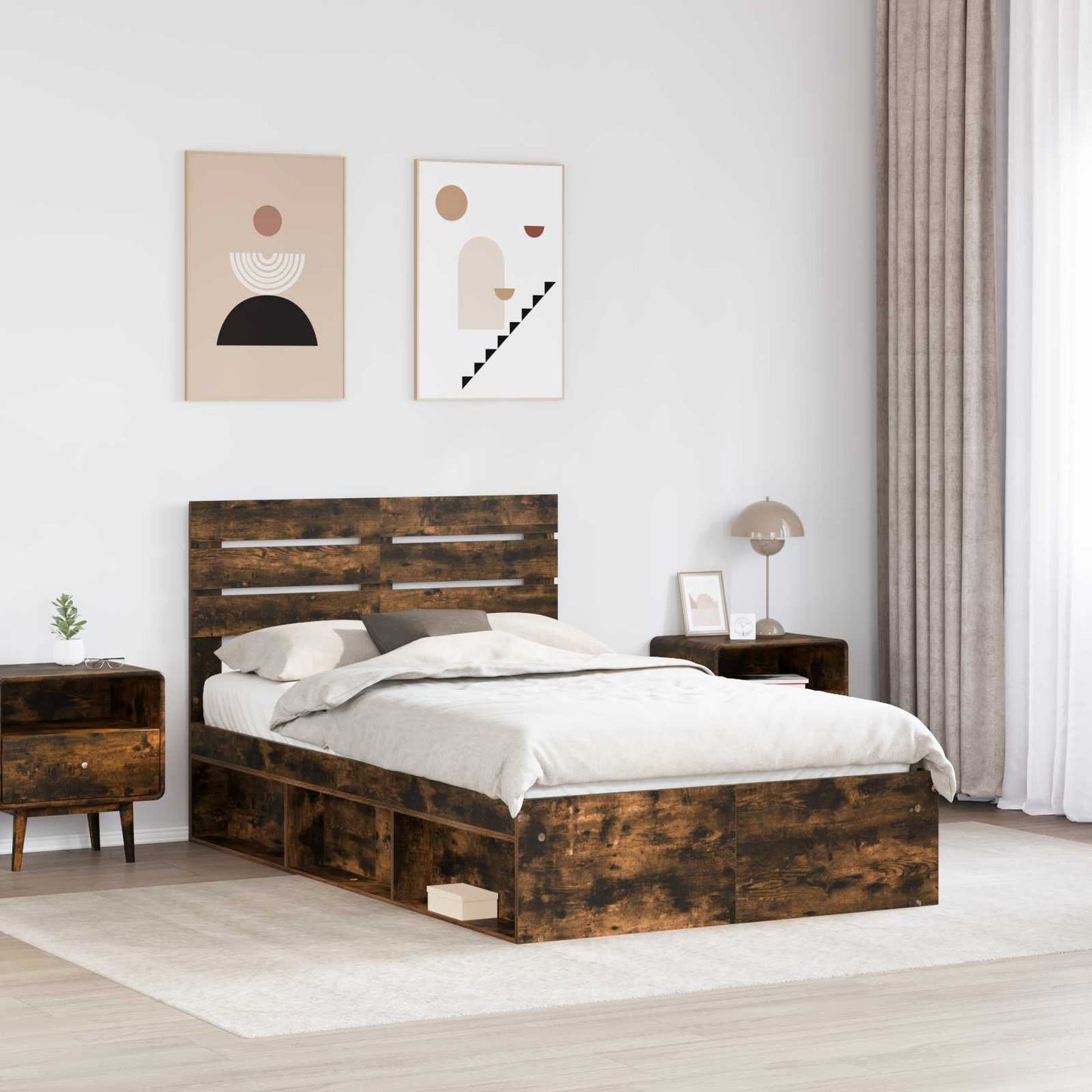 Struttura del letto Rovere fumé 120 x 190 cm Pino massello | homemem39