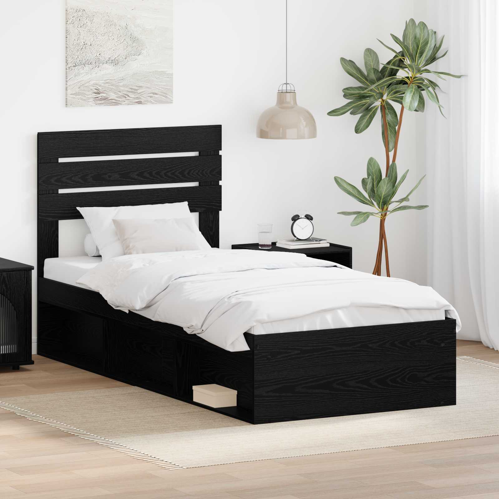Struttura del letto con testiera Nero 90 x 190 cm Pino massello | homemem39
