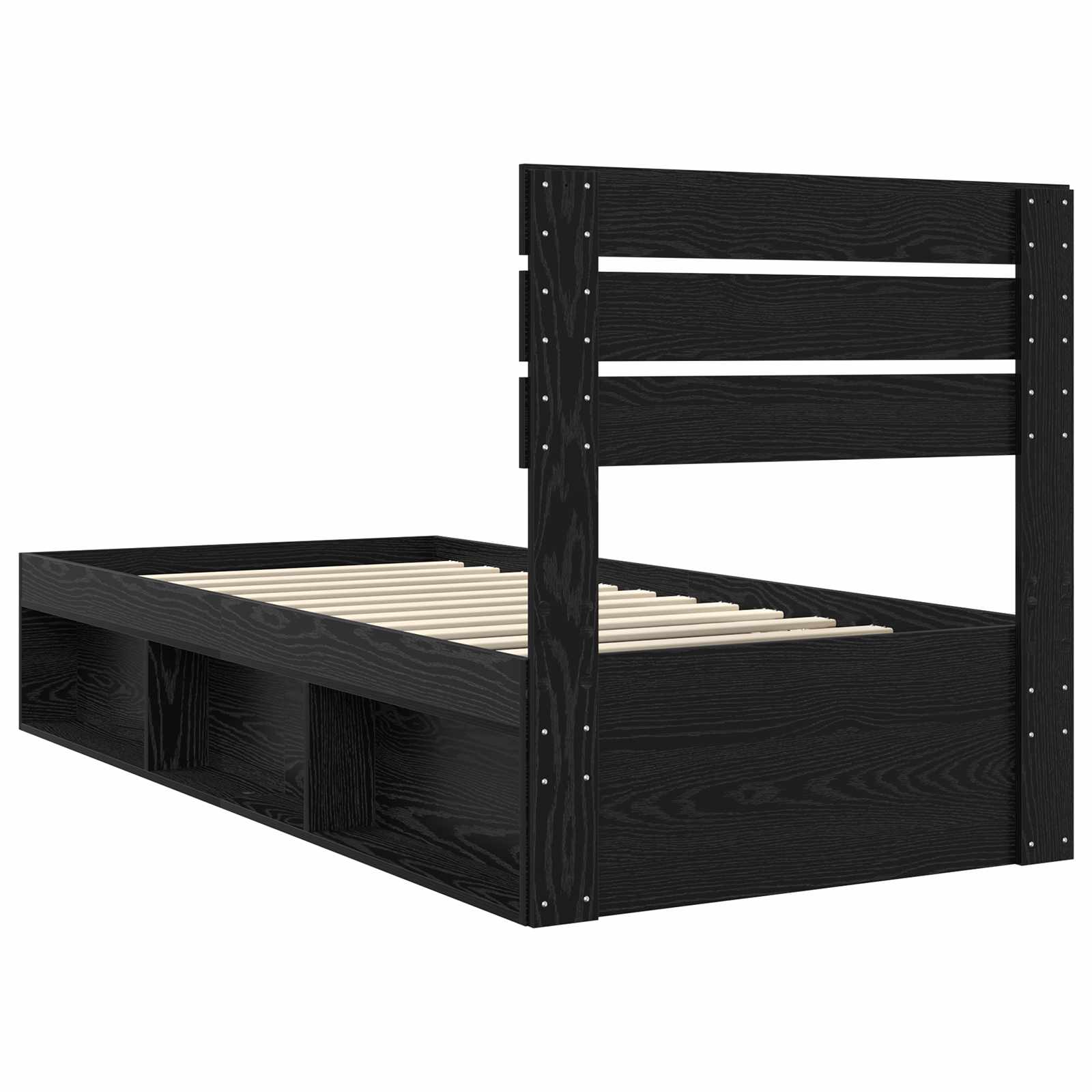 Struttura del letto con testiera Nero 90 x 190 cm Pino massello | homemem39