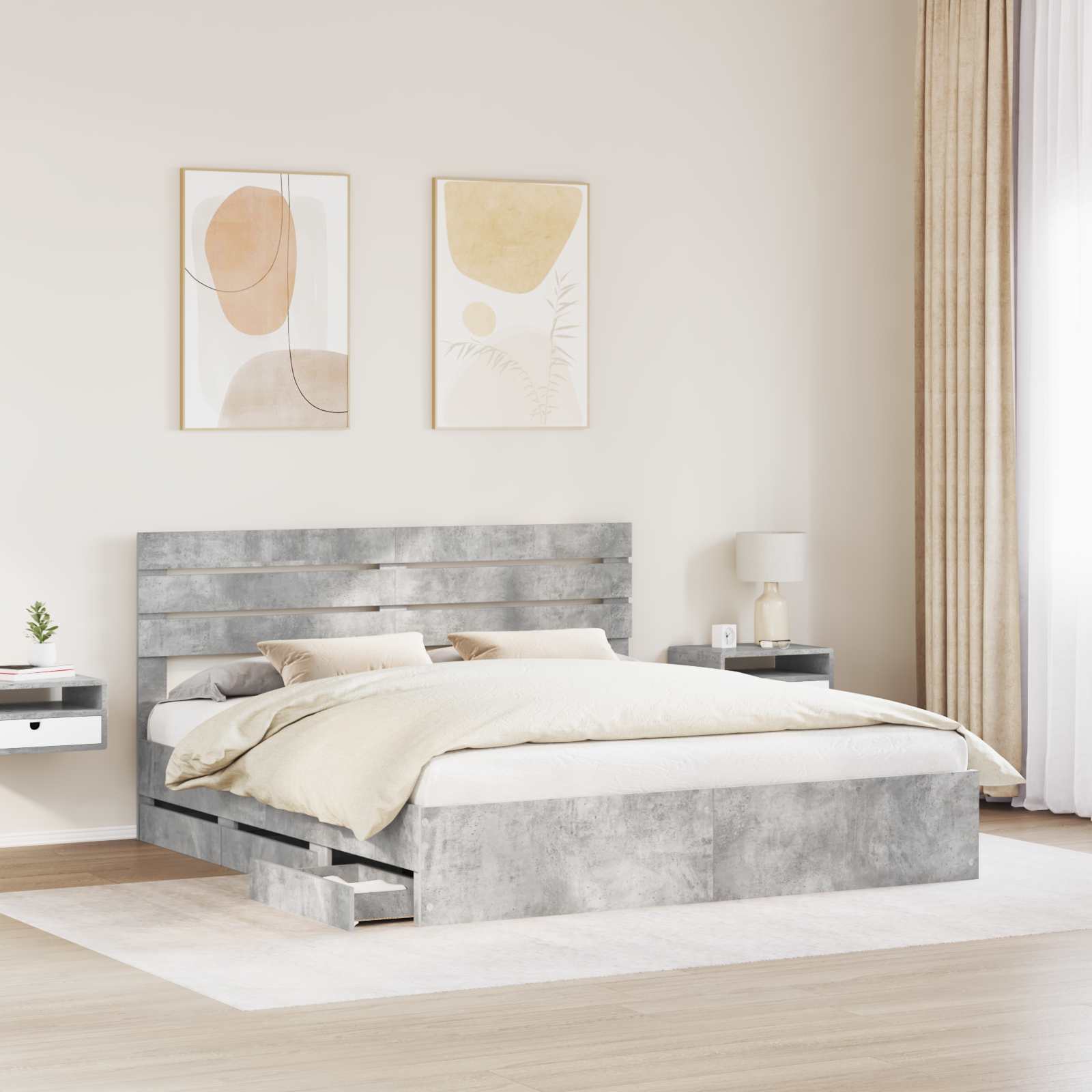 Struttura del letto con cassetto Grigio cemento 180 x 200 cm | homemem39