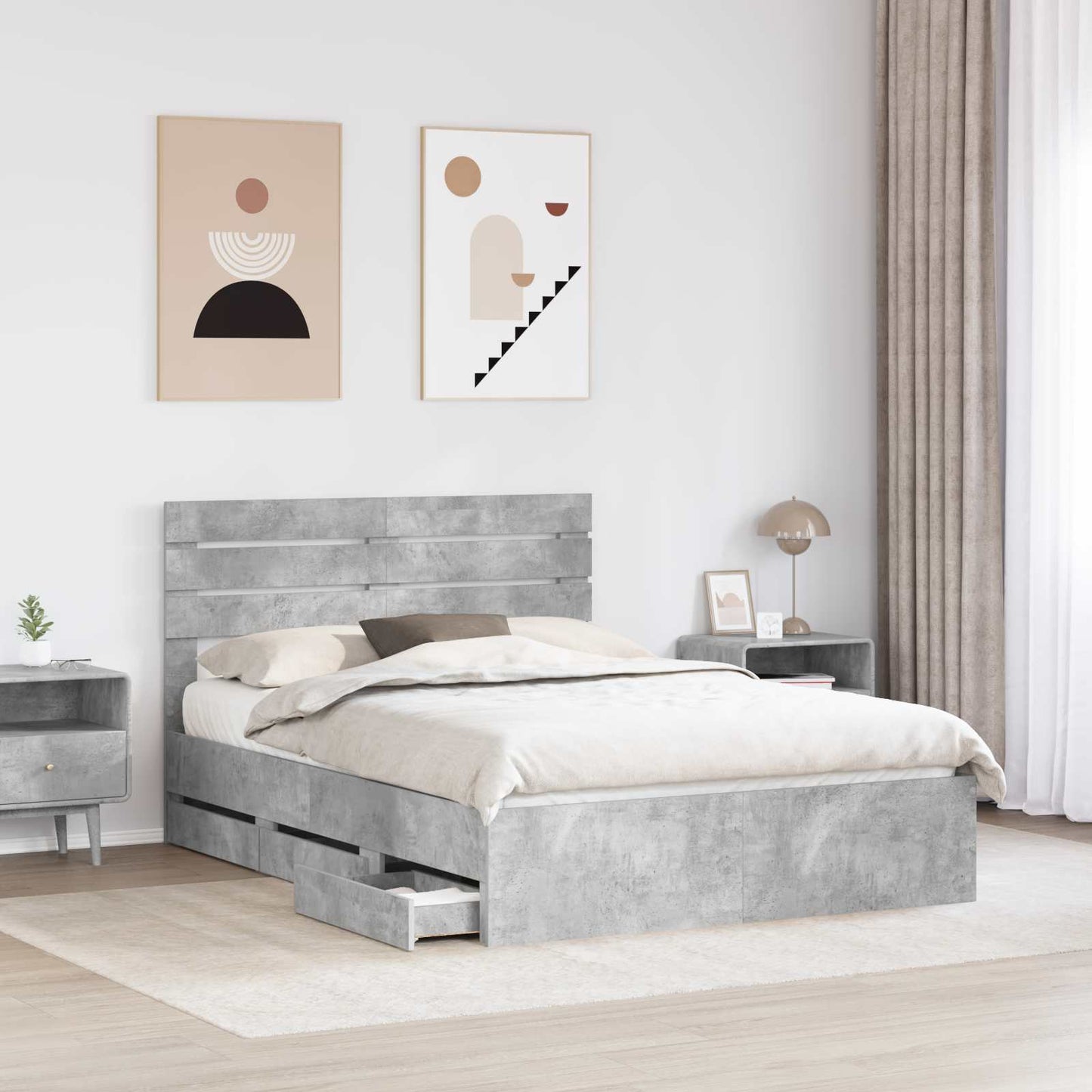 Struttura del letto con cassetto Grigio cemento 150 x 200 cm