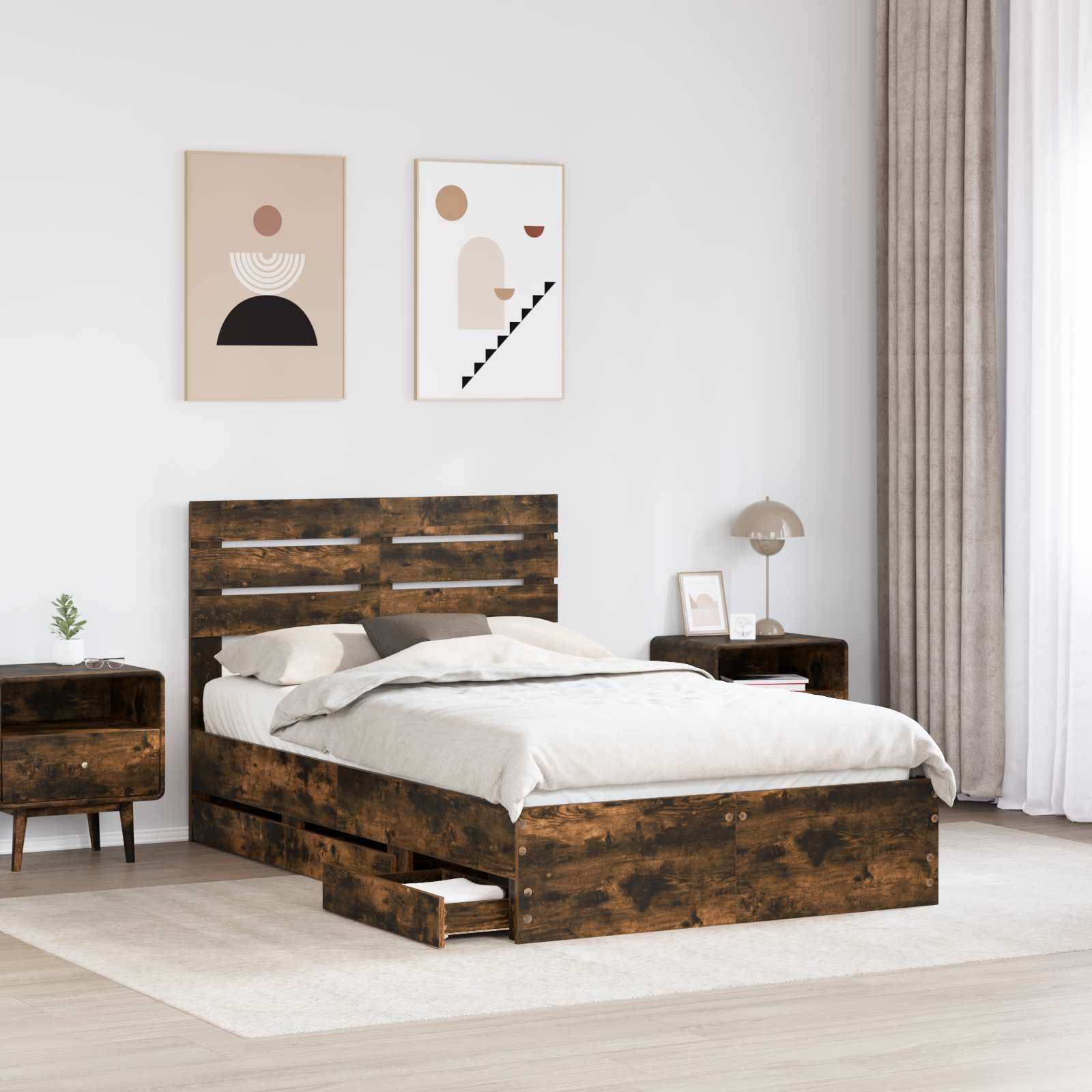Struttura del letto con cassetto Rovere fumé 135 x 190 cm | homemem39