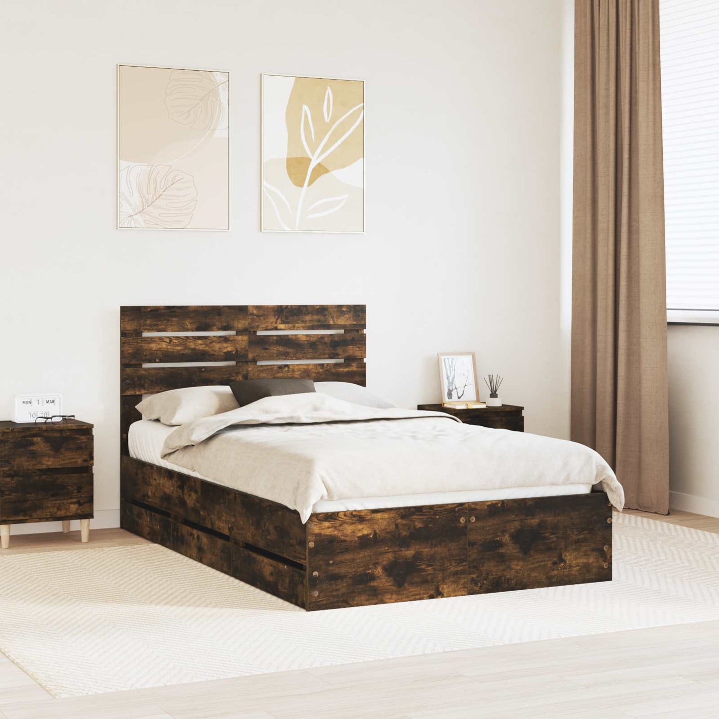 Struttura del letto con cassetto Rovere fumé 120 x 190 cm | homemem39