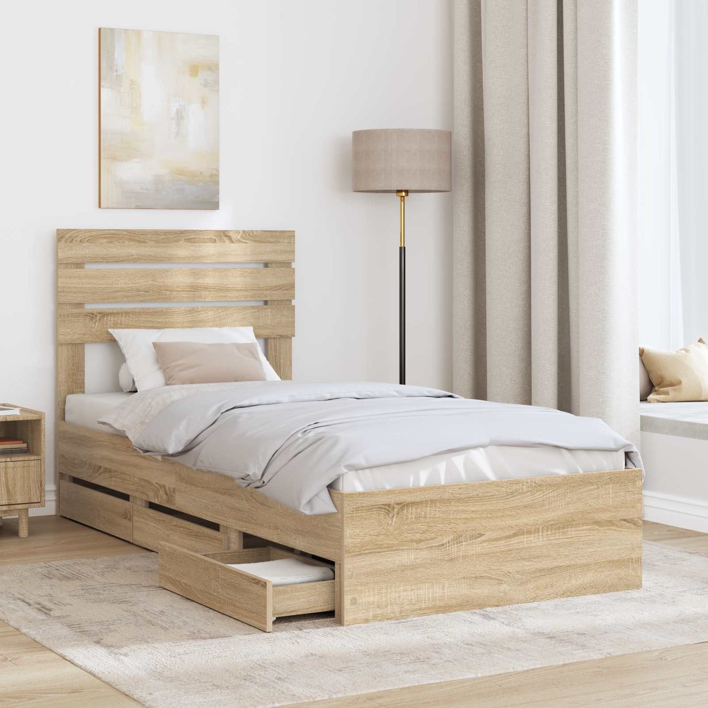 Struttura del letto con cassetto Rovere Sonoma 100 x 200 cm