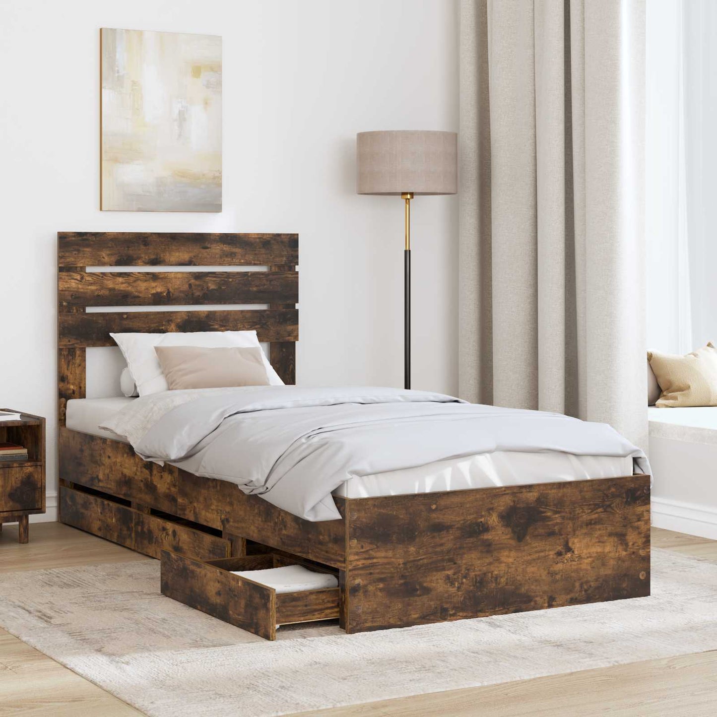 Struttura del letto con cassetto Rovere fumé 90 x 200 cm | homemem39