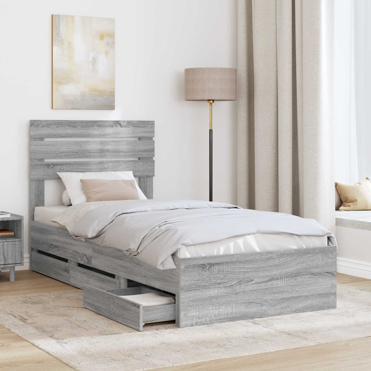 Struttura del letto con cassetto Grigio Sonoma 90 x 200 cm | homemem39