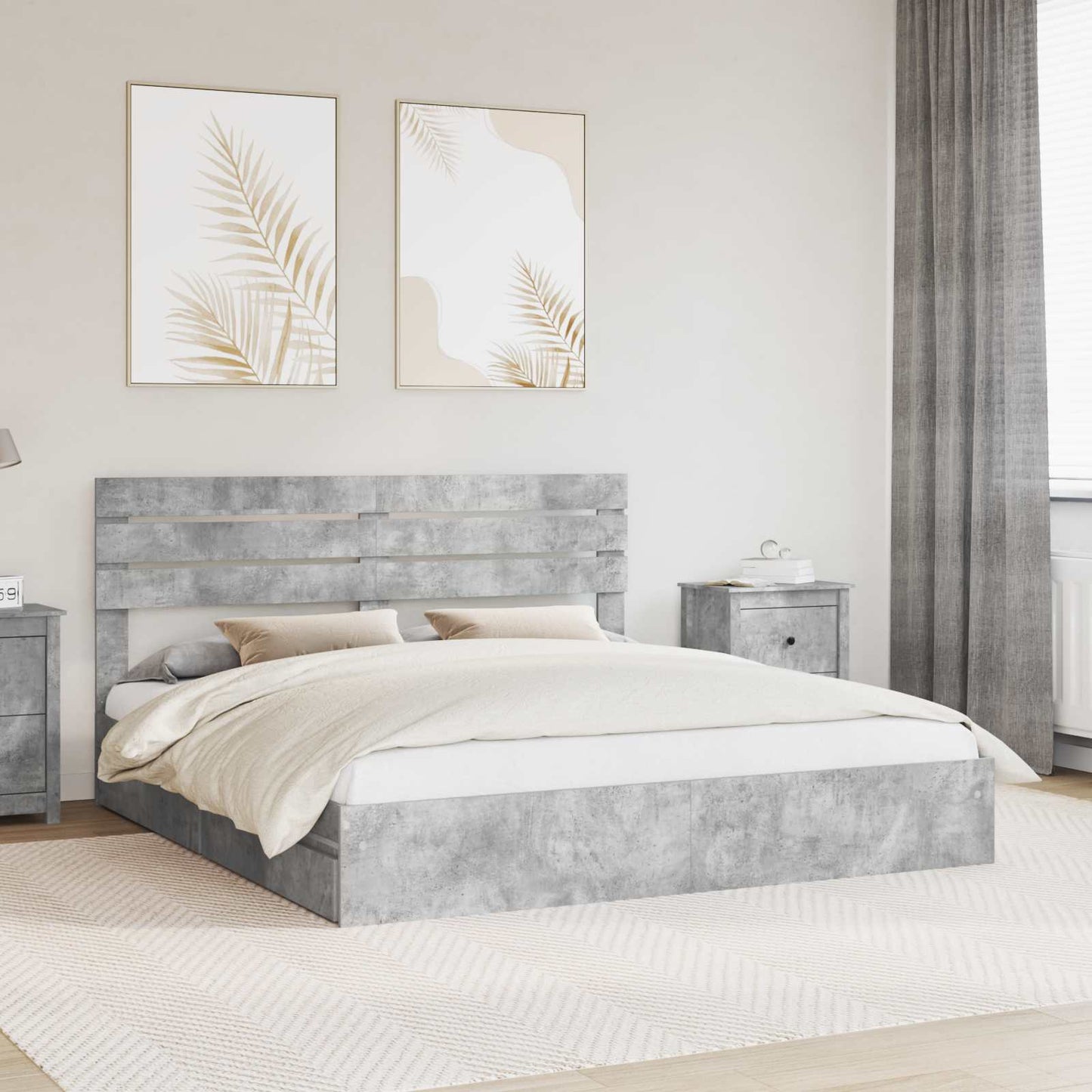 Letto con Contenitore con testiera Grigio cemento 200 x 200 cm | homemem39