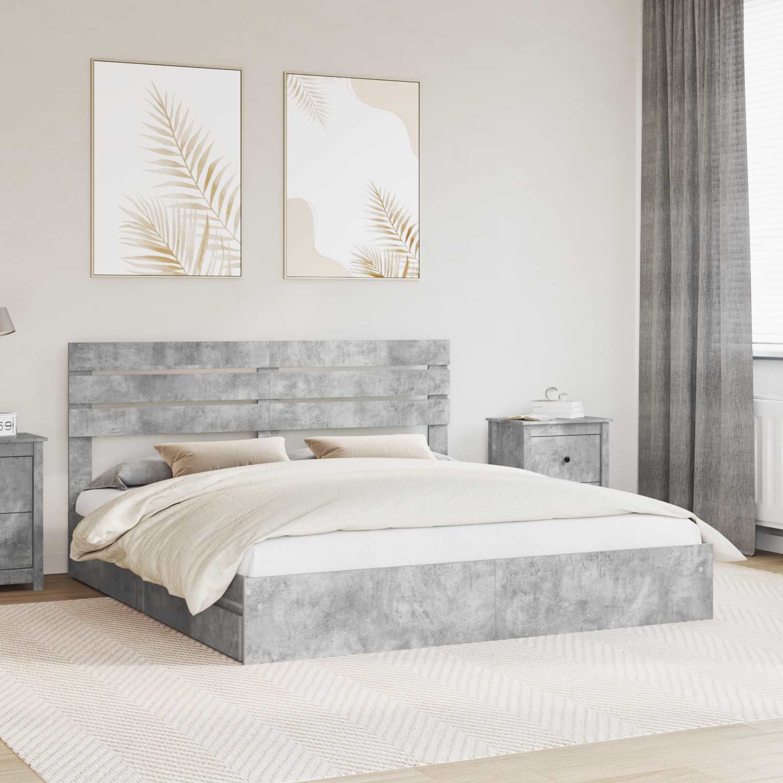 Letto con Contenitore con testiera Grigio cemento 200 x 200 cm | homemem39