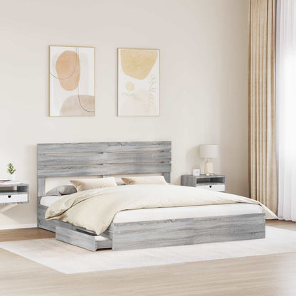 Letto con Contenitore con testiera Grigio Sonoma 200 x 200 cm | homemem39