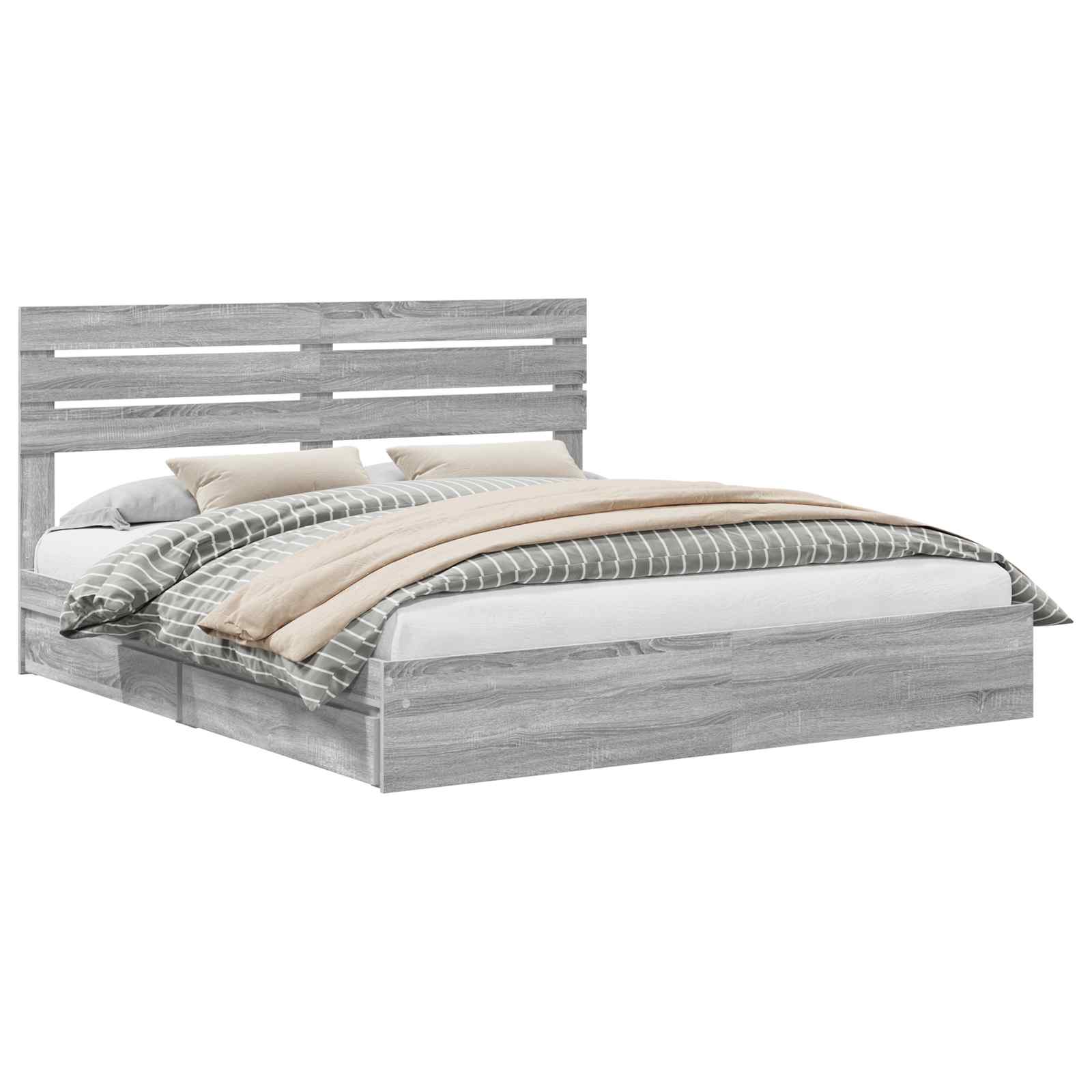 Letto con Contenitore con testiera Grigio Sonoma 200 x 200 cm | homemem39