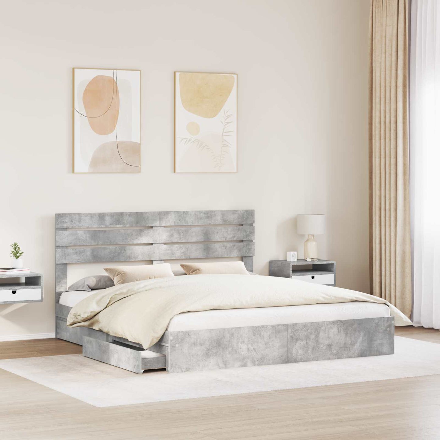 Letto con Contenitore con testiera Grigio cemento 180 x 200 cm | homemem39