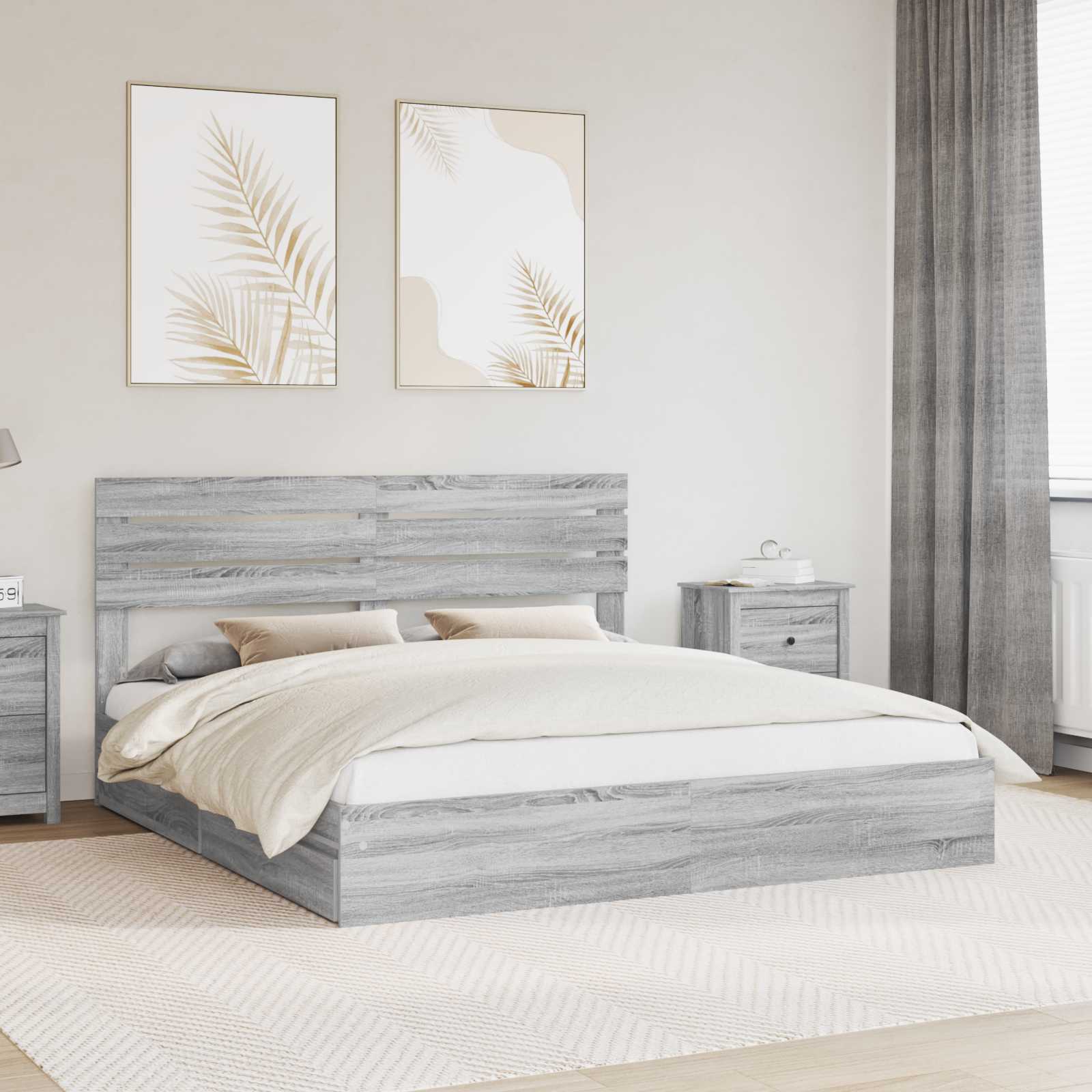 Letto con Contenitore con testiera Grigio Sonoma 180 x 200 cm | homemem39