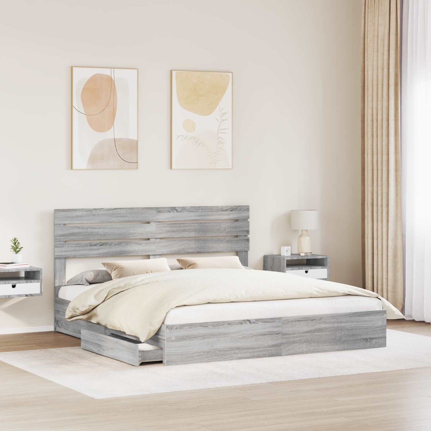 Letto con Contenitore con testiera Grigio Sonoma 180 x 200 cm | homemem39