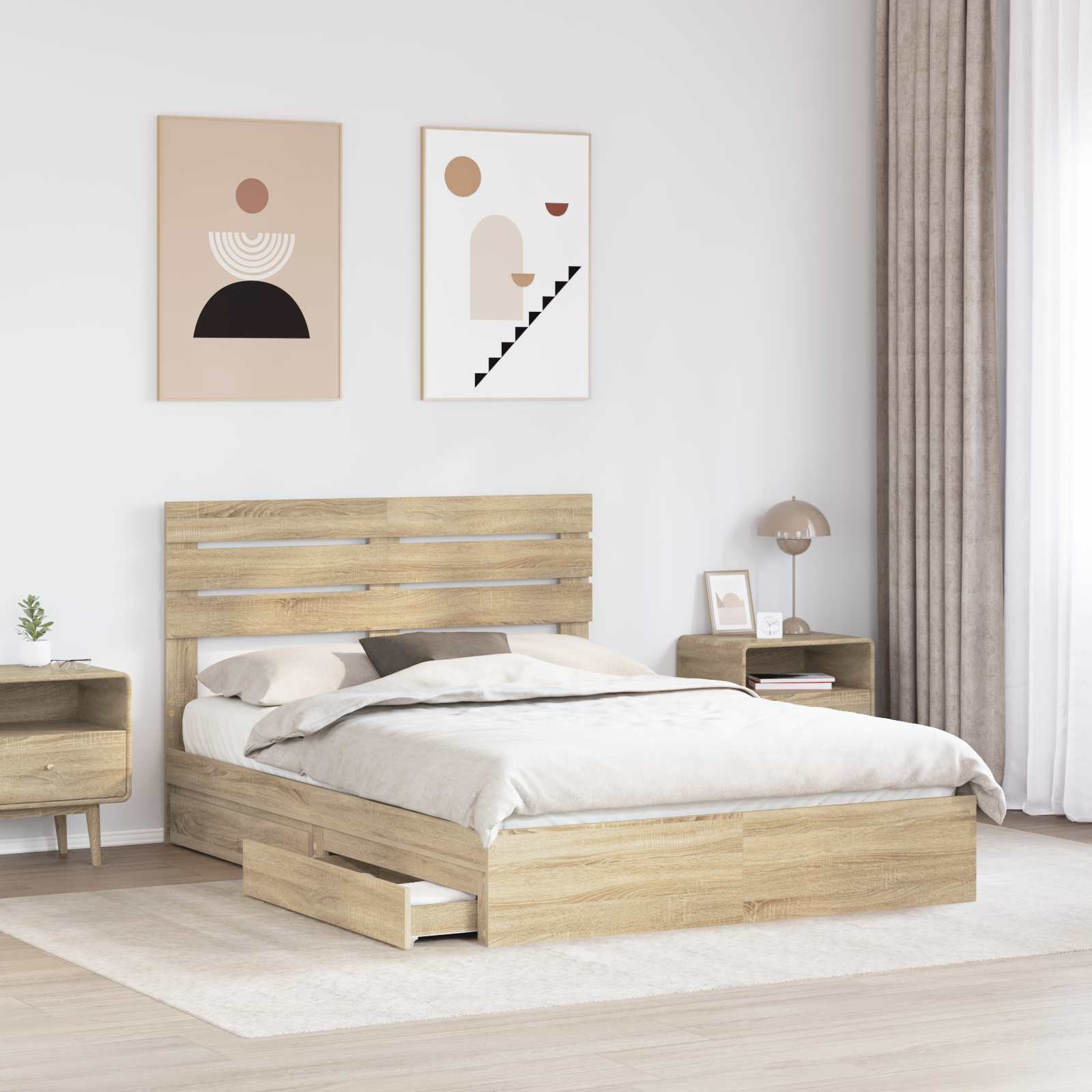 Letto con Contenitore con testiera Rovere Sonoma 160 x 200 cm | homemem39