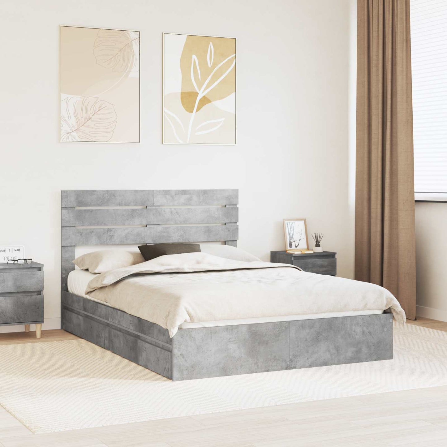 Letto con Contenitore con testiera Grigio cemento 150 x 200 cm | homemem39