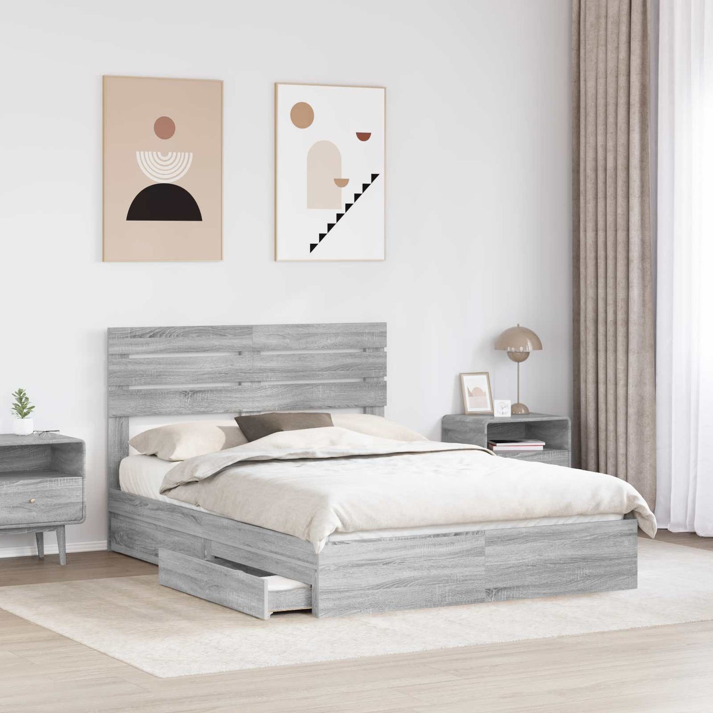 Letto con Contenitore con testiera Grigio Sonoma 150 x 200 cm | homemem39