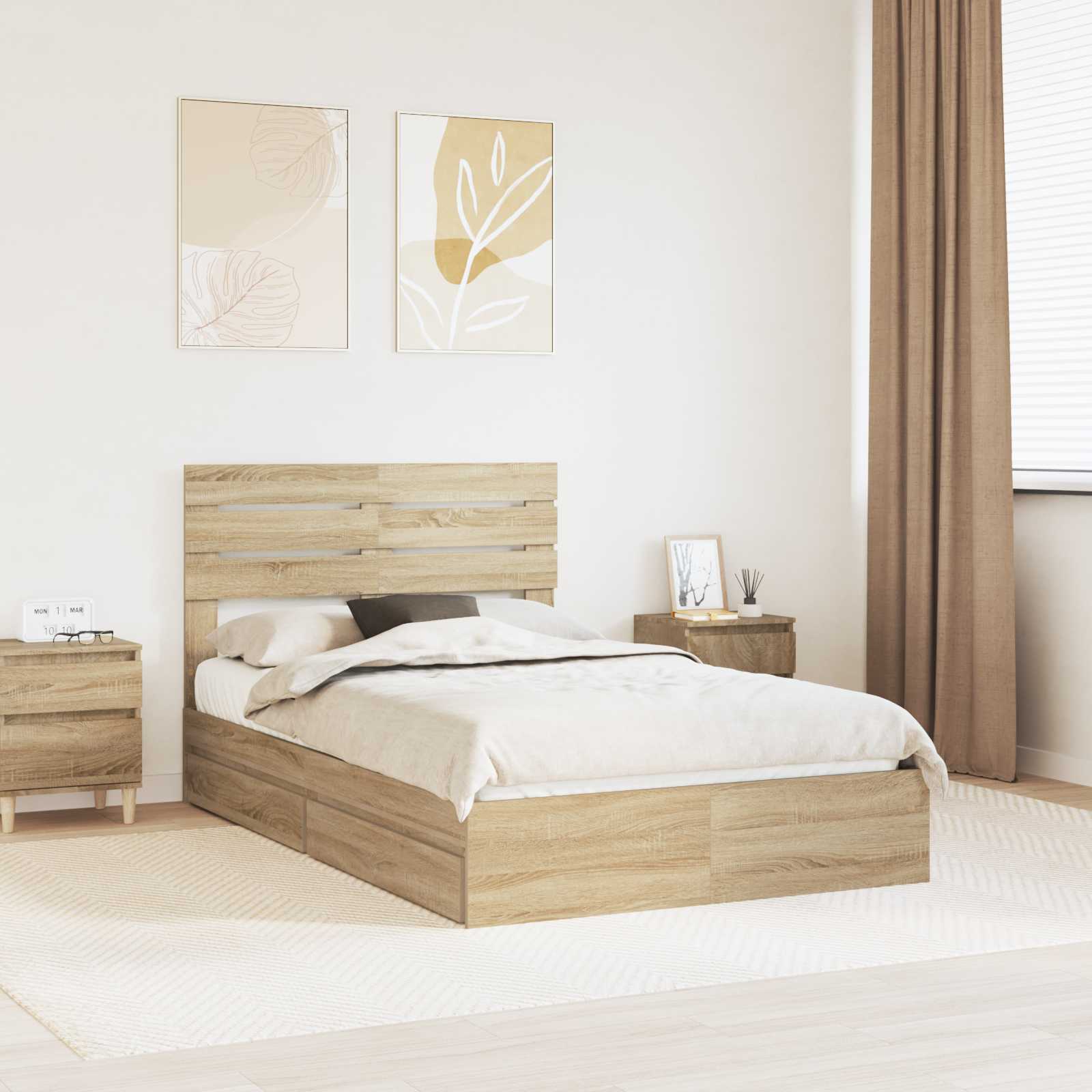 Letto con Contenitore con testiera Rovere Sonoma 135 x 190 cm | homemem39