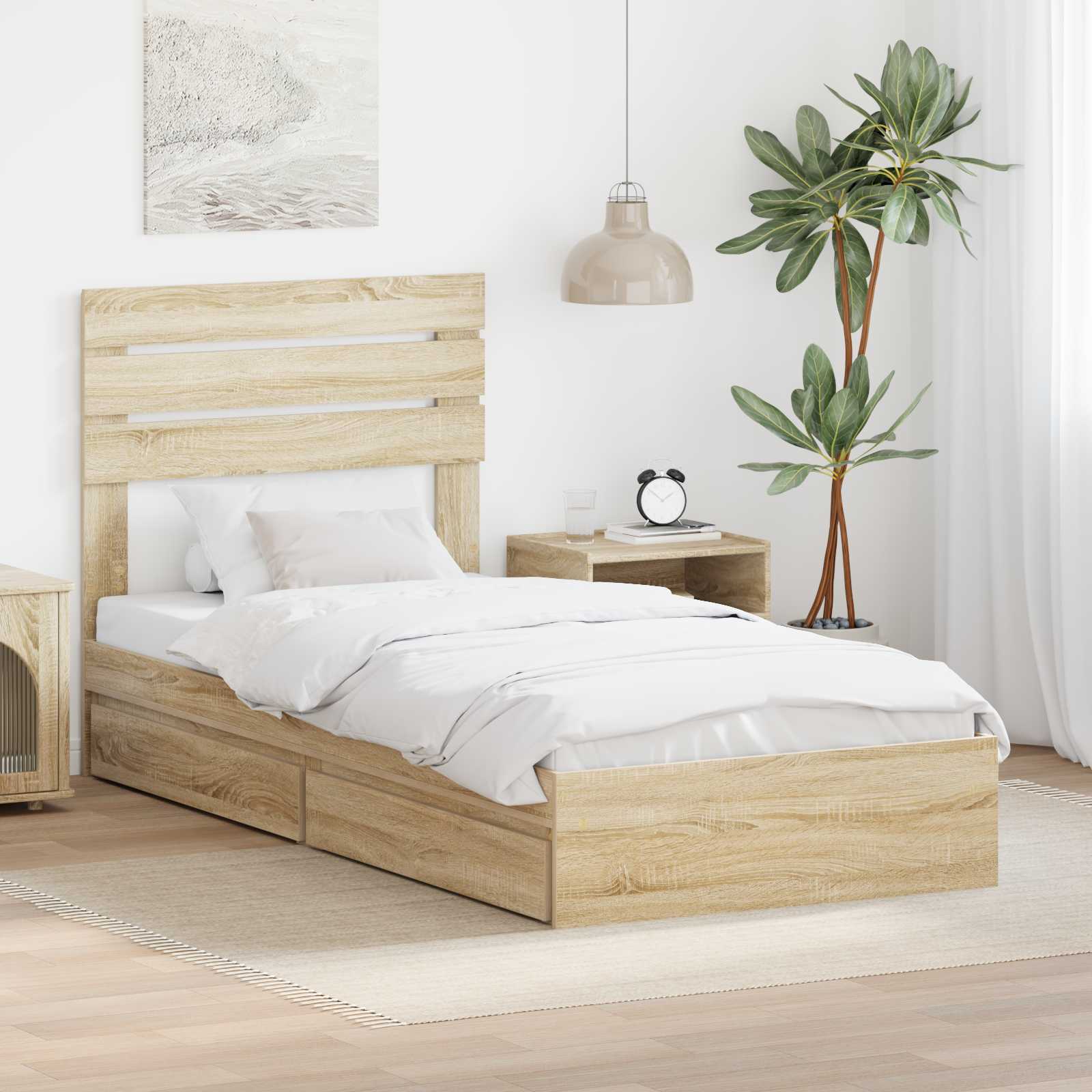 Letto con Contenitore con testiera Rovere Sonoma 100 x 200 cm | homemem39