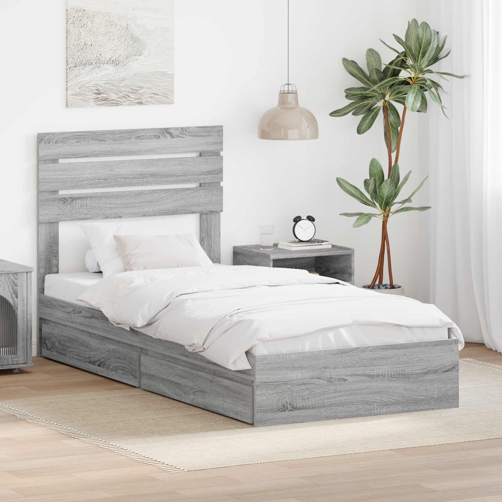 Letto con Contenitore con testiera Grigio Sonoma 100 x 200 cm | homemem39