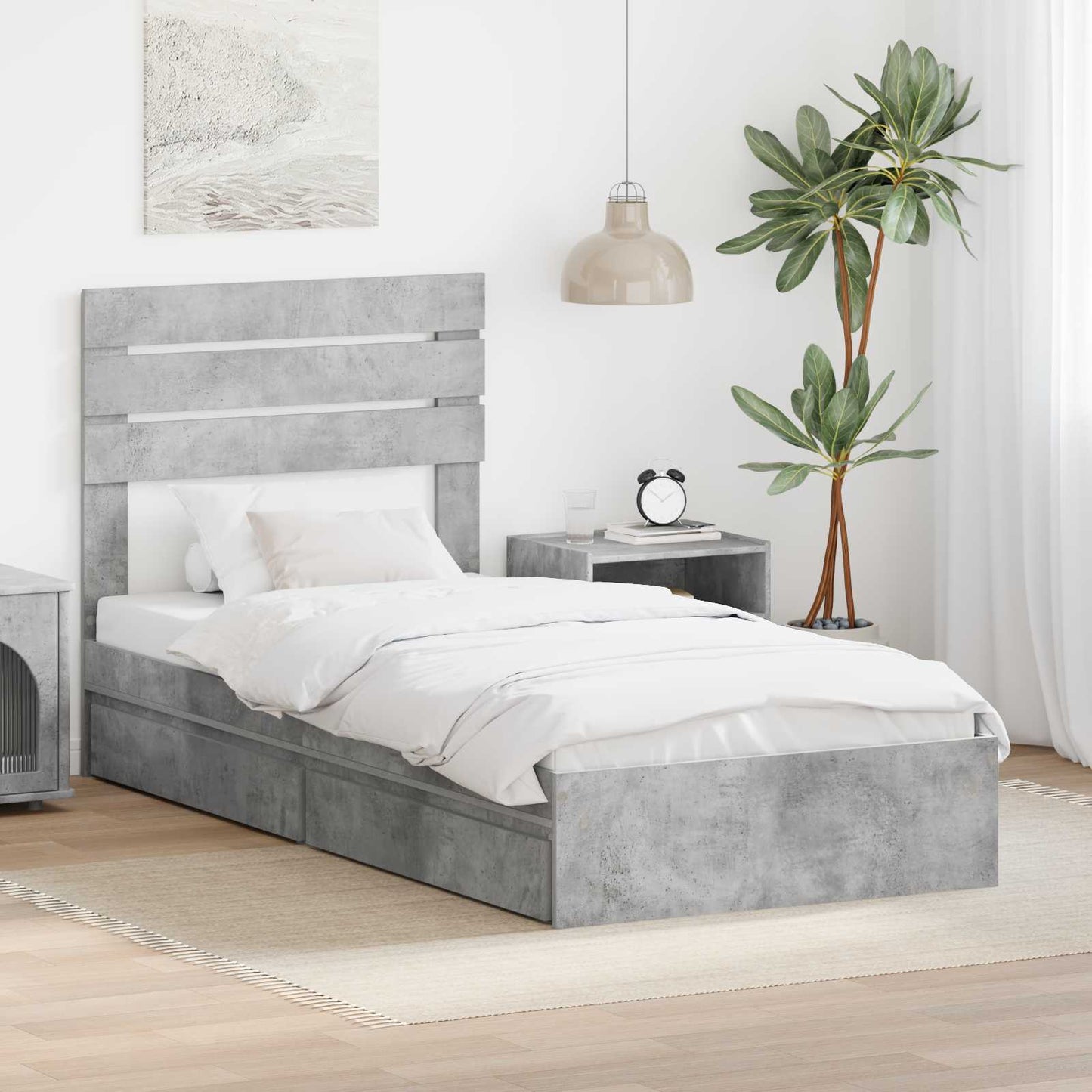 Letto con Contenitore con testiera Grigio cemento 90 x 190 cm | homemem39