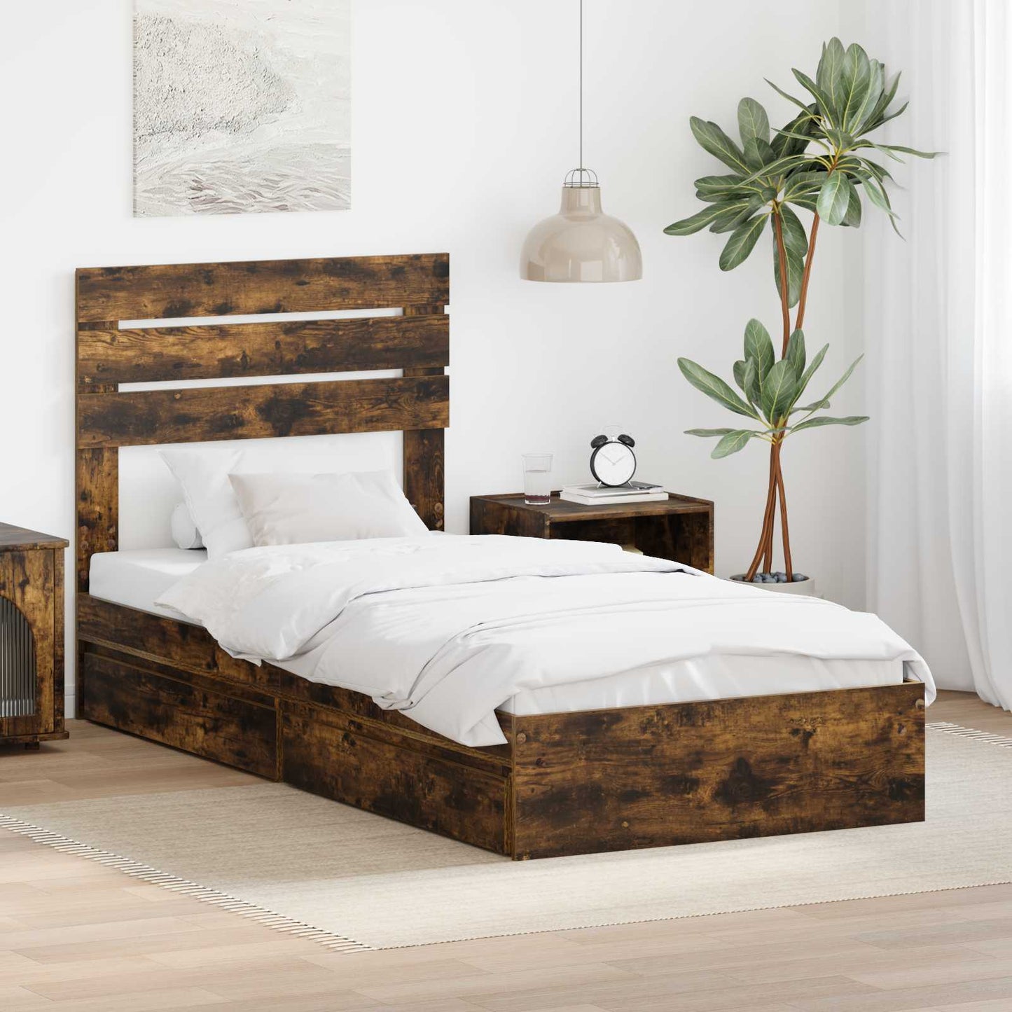 Letto con Contenitore Rovere fumé 90 x 190 cm Legno multistrato