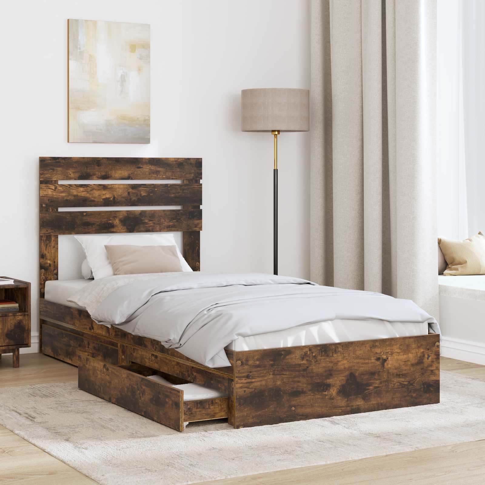 Letto con Contenitore Rovere fumé 75 x 190 cm Legno multistrato | homemem39