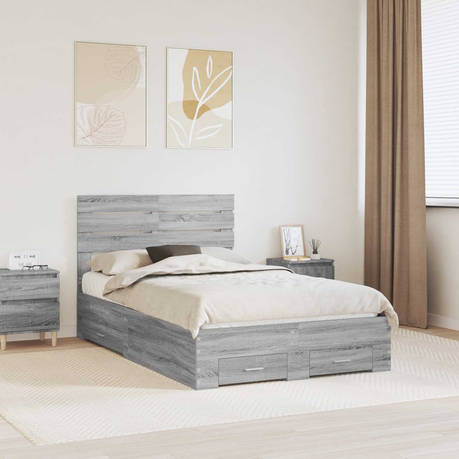 Struttura del letto con testiera Grigio Sonoma 135 x 190 cm | homemem39