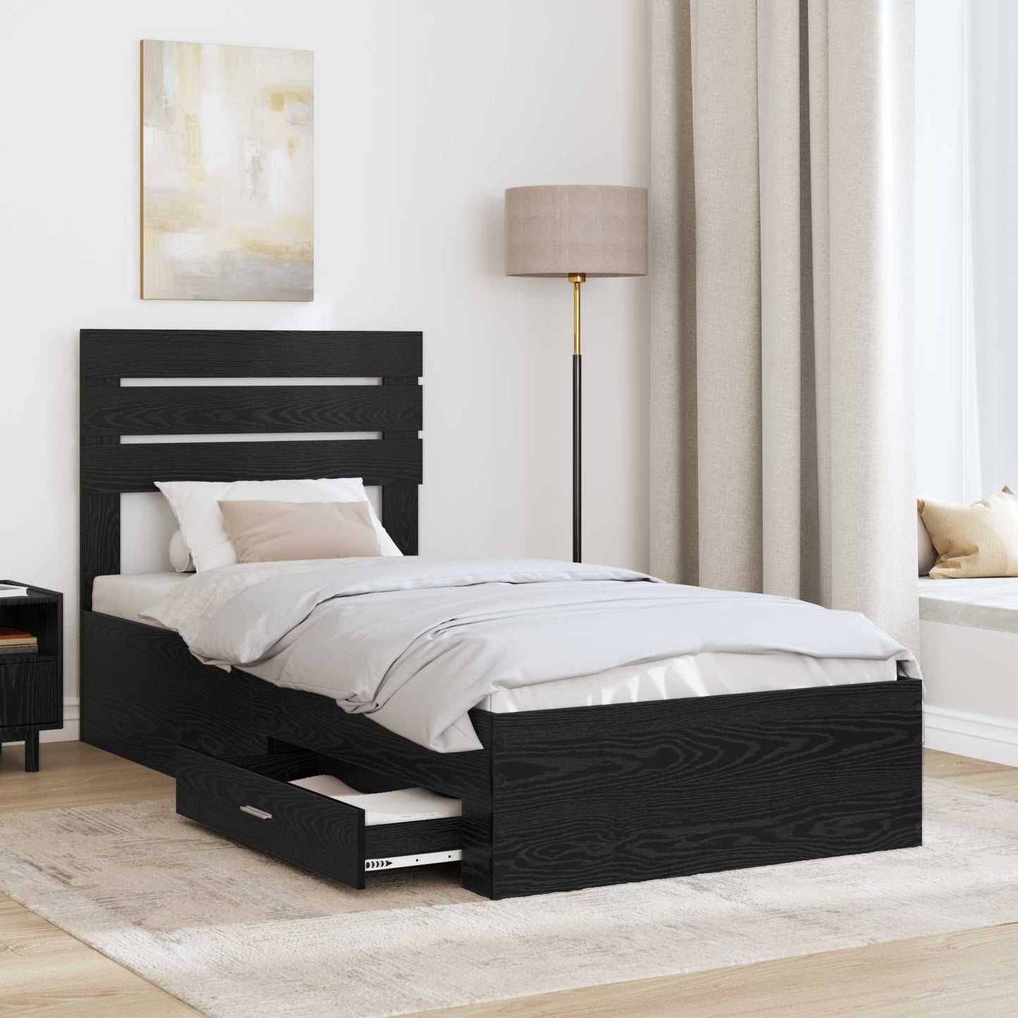 Struttura del letto Rovere Nero 90 x 200 cm Legno multistrato | homemem39